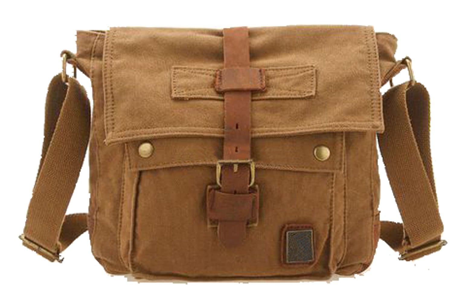 SAIERLONG Men's And Women's messenger bags shoulder handbags brown Canvas Genuine Leather