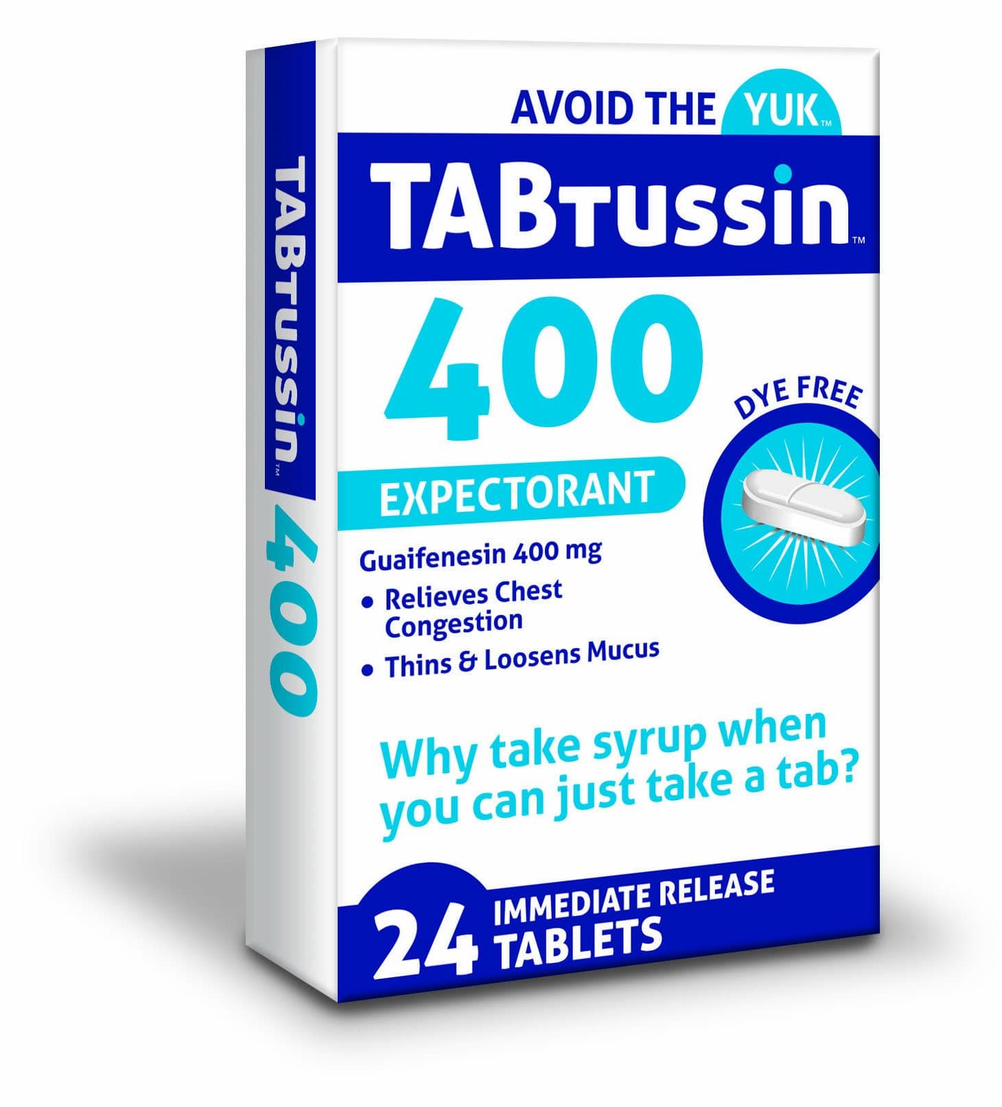 TabTussin 400 | Expectorant | Relieves Chest Congestion | Thins & Loosens Mucus | 24 Immediate Release, Dye-Free Tablets