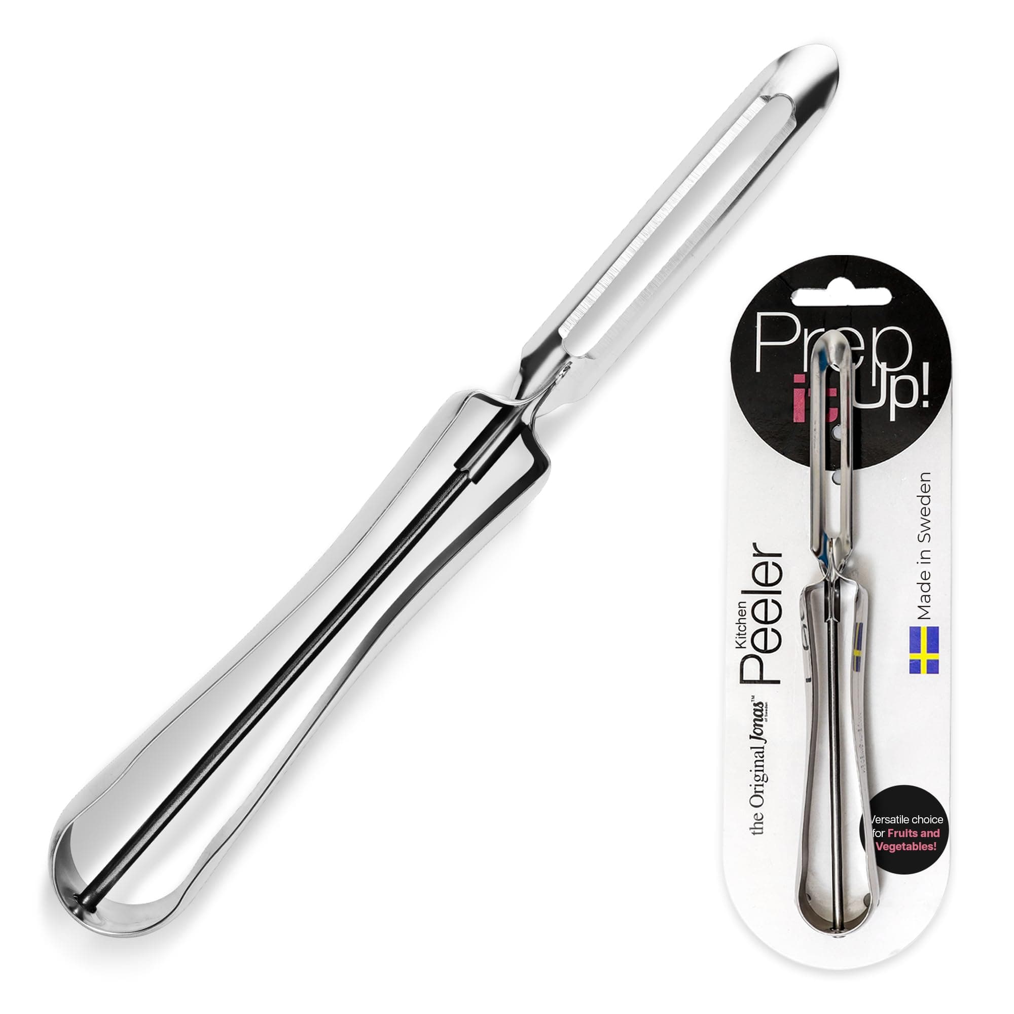 Linden Sweden Original Jonas Vegetable Peeler – Made In Sweden- Great for Apples, Carrots and Potatoes - Ergonomic Handle for Safety and Control - Dishwasher Safe - Stainless Steel Construction