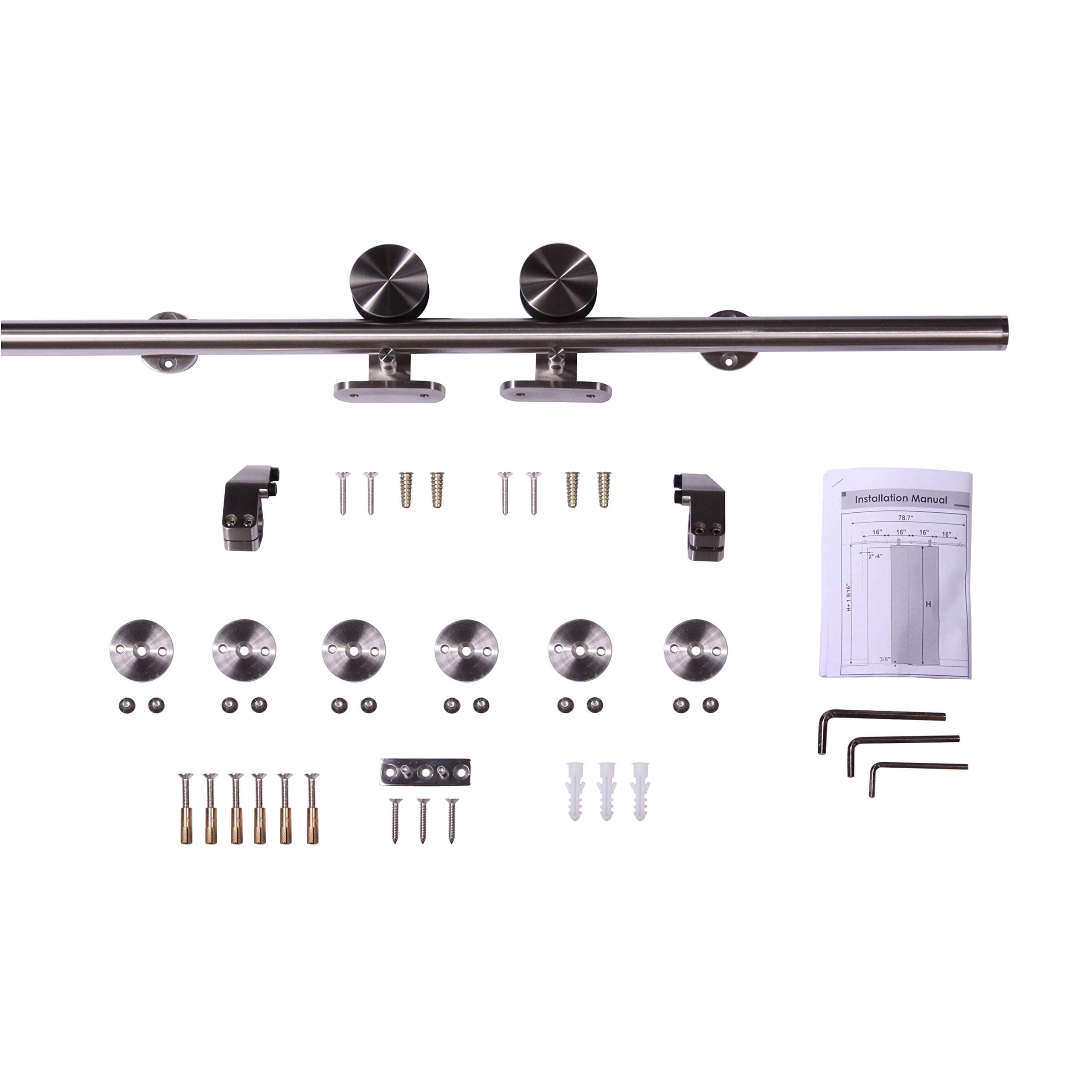 98.4" (8.4 ft) Modern Stainless Steel Sliding Wood Barn Door Hardware, Satin Finish, 6 (six) Wall Mount with US Standard 16" Studs Spacing Holes !!!