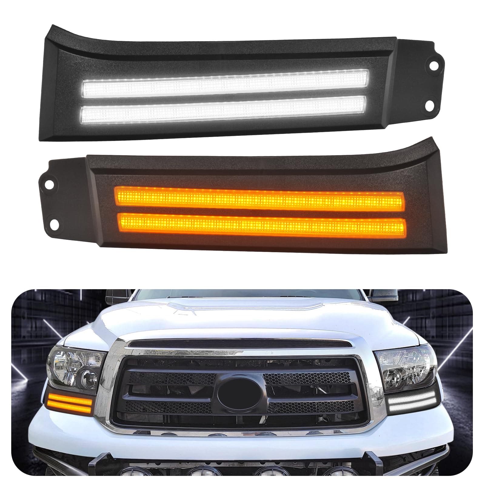 Led Daytime Running Lights For 2007-2013 Toyota Tundra 08-13 Sequoia Fog Drl Amber Turn Signals Headlight Guard Assemblies Lights(For 07-13 Drl)