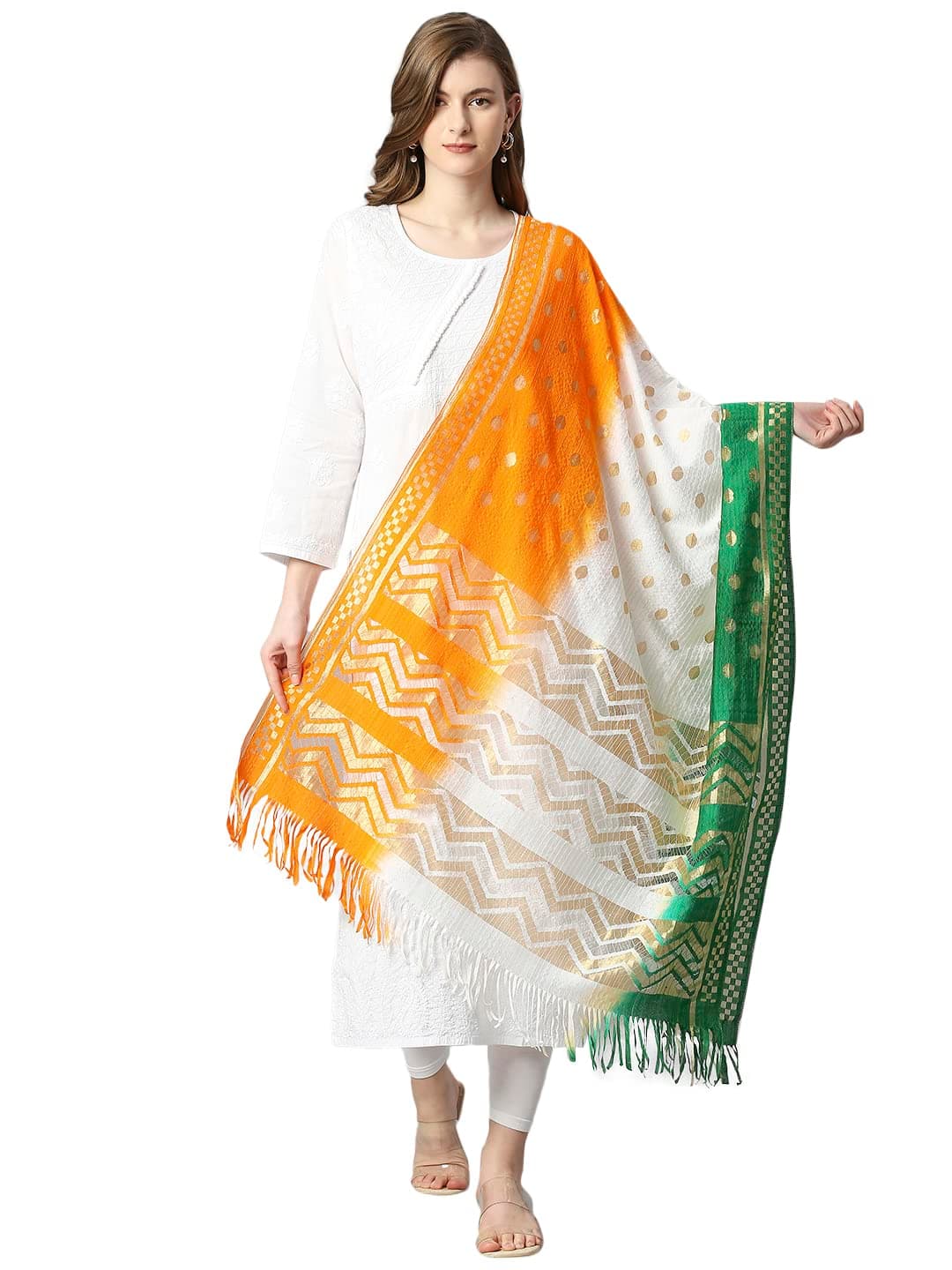 Women's Knitted Lace Multicolour 2.15 Meters Dupatta - Net