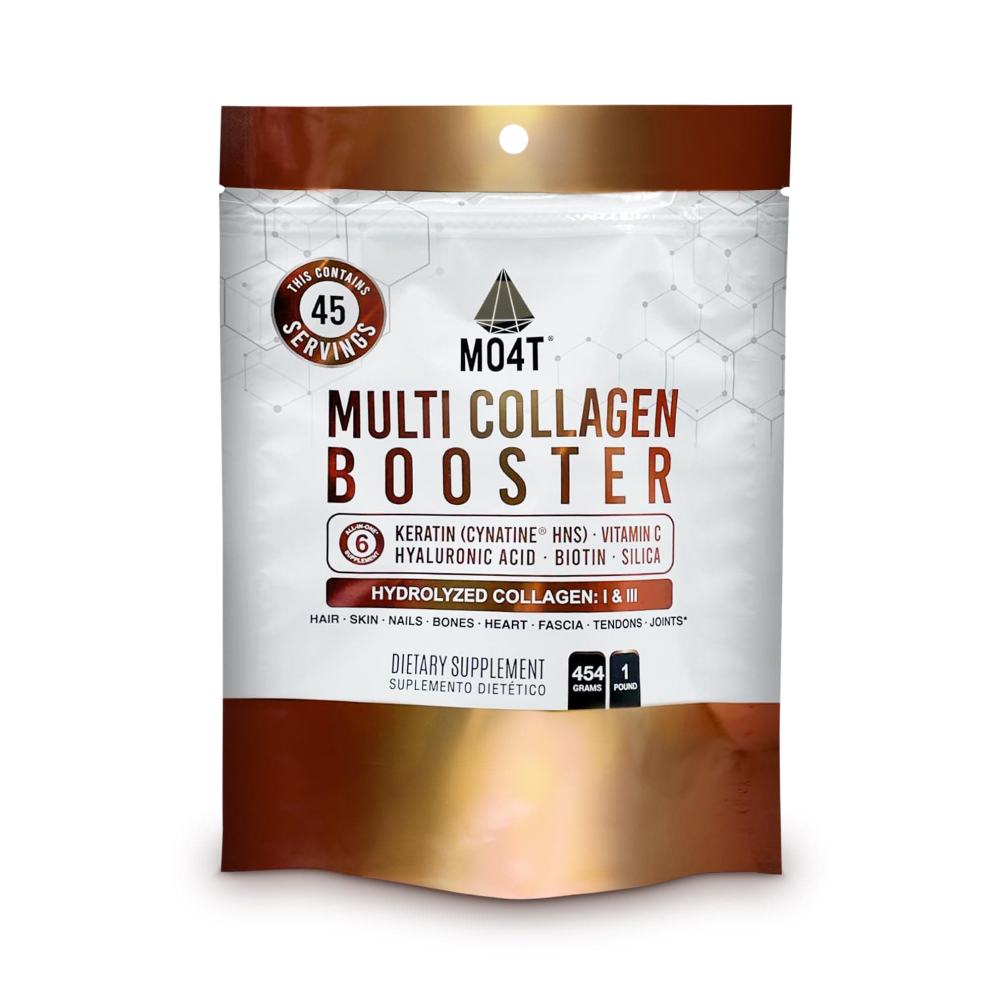 Multi Collagen Booster Powder – Extra Strength Collagen Supplement with Added Keratin, Biotin, Hyaluronic Acid, Vitamin C & Silica – Extra Nutrients for Hair, Nails,& Skin -1 Pound