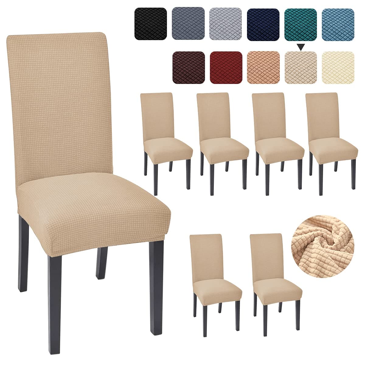 Chair Covers for Dining Room 6 Pack Chair Seat Cover for Dining Room Kitchen, Parsons Chair Covers Dining Chair Slipcover, Light Khaki