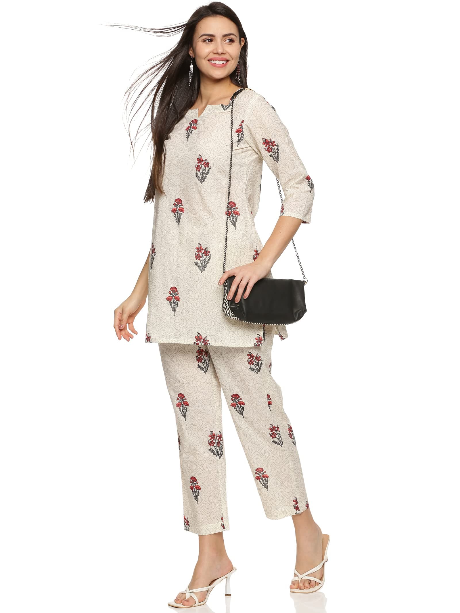 RAJMANDIRFABRICSWomen's Cotton Floral Over All Printed Night Suit Top And Pajama Set