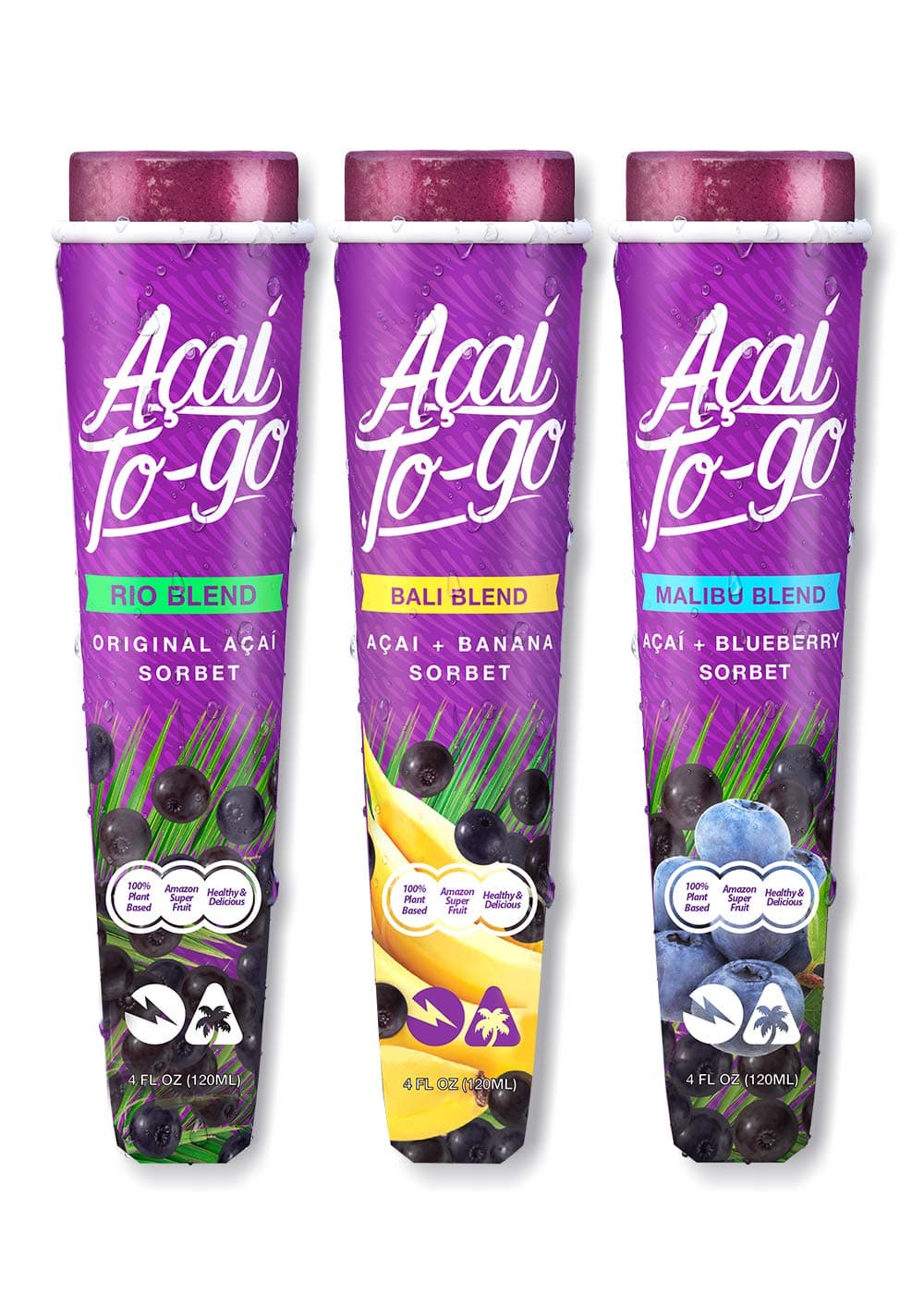 Acai To-Go Berry Puree Tubes by GlacierBox – Organic, Dairy Free Frozen Sorbet, 24 Count