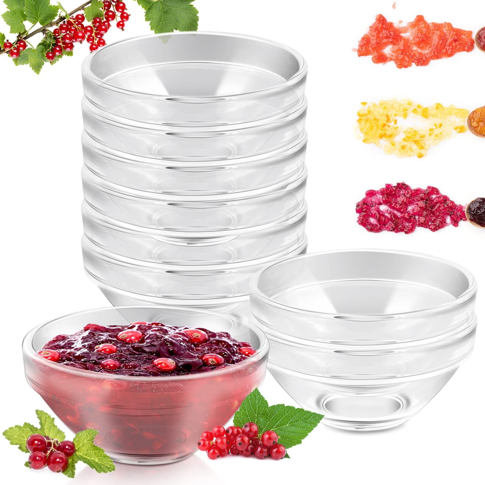 Vmiapxo 10 Pack 3" Clear Glass Bowls, Mini 2.5oz Stackable Small Prep Bowls Portion Dishes Serving Bowl for Dessert Snack Spice Sauce Tasting