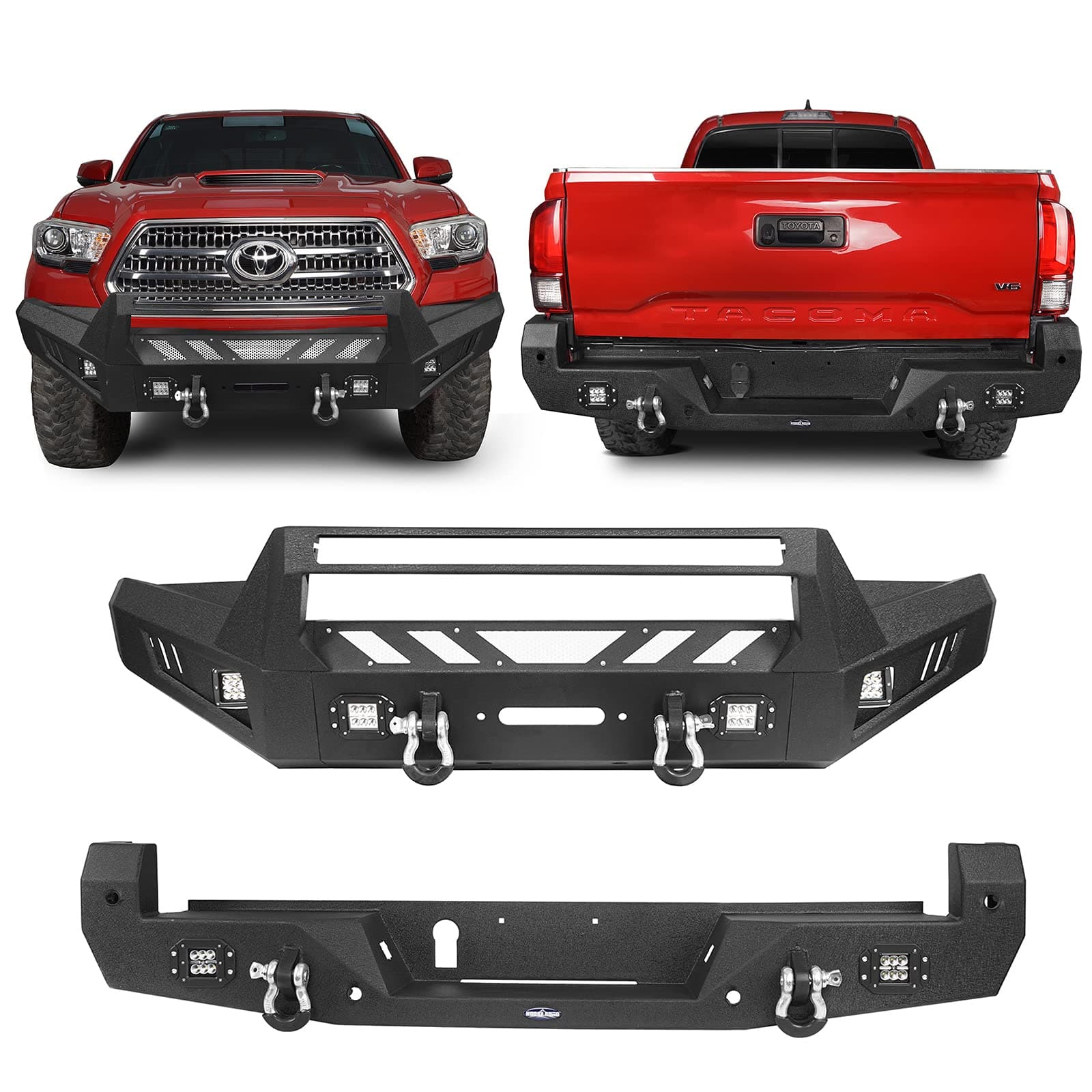 Hooke Road Tacoma Bumper Front & Rear Steel Bumpers Kit Compatible with Toyota Tacoma 2016 2017 2018 2019 2020 2021 2022 3rd Gen Pickup Truck