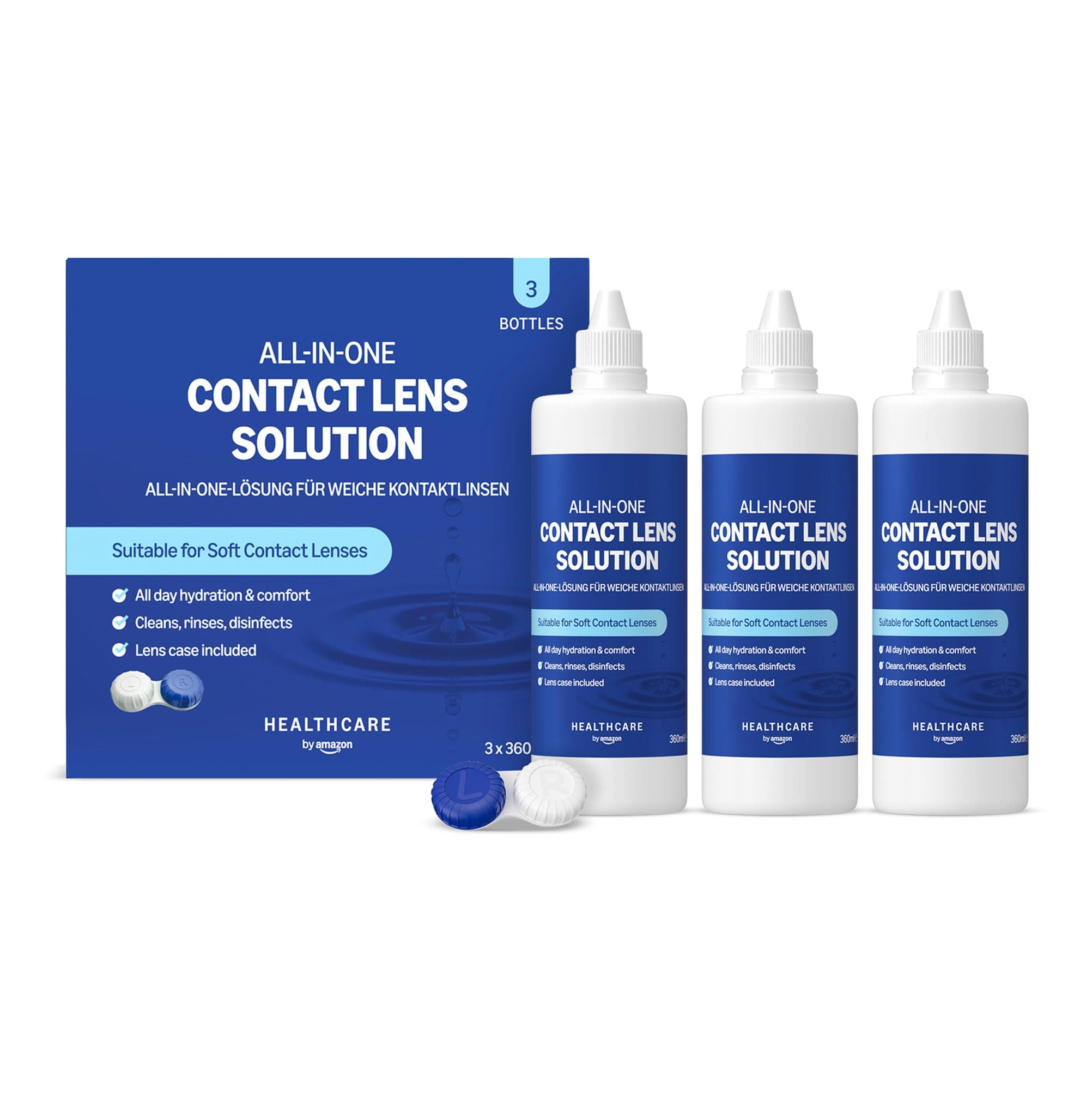 Healthcare by Amazon All-In-One Solution for Soft Contact Lenses, 3 x 360ml, (Previously Amazon Basic Care – Packaging May Vary)