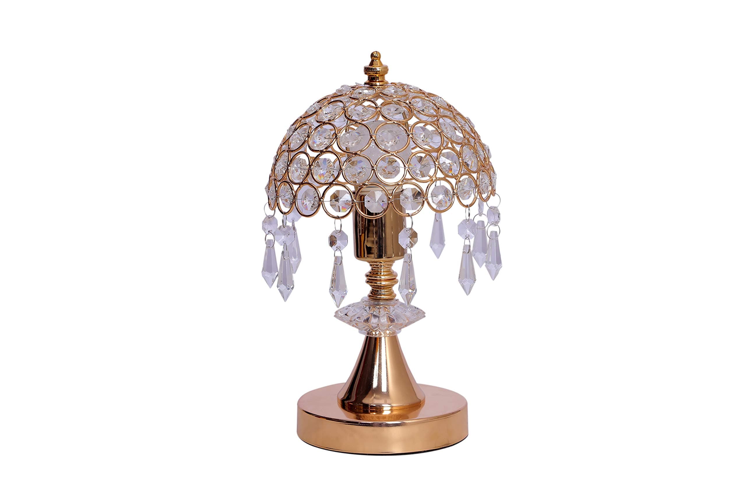 Altezza Crystal Glass and Metal Electric Crystal Touch Lamp (White & Golden) Pack of 1