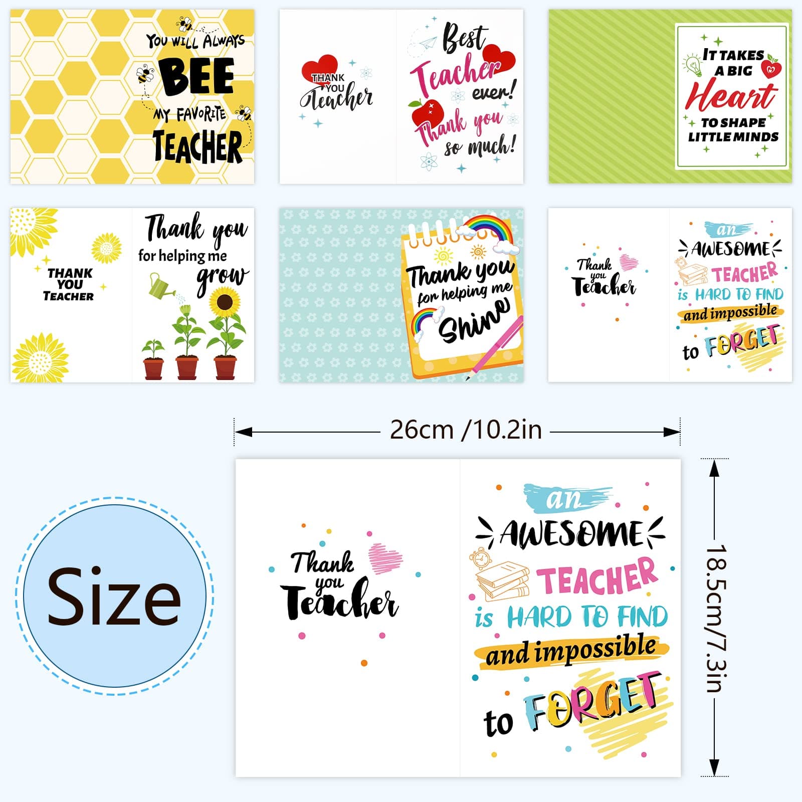 DPKOW Thank You Card for Teachers - Appreciation Greeting Cards with Envelopes for Leaving Teachers & Teaching Assistants, End of School & Retirement Gift