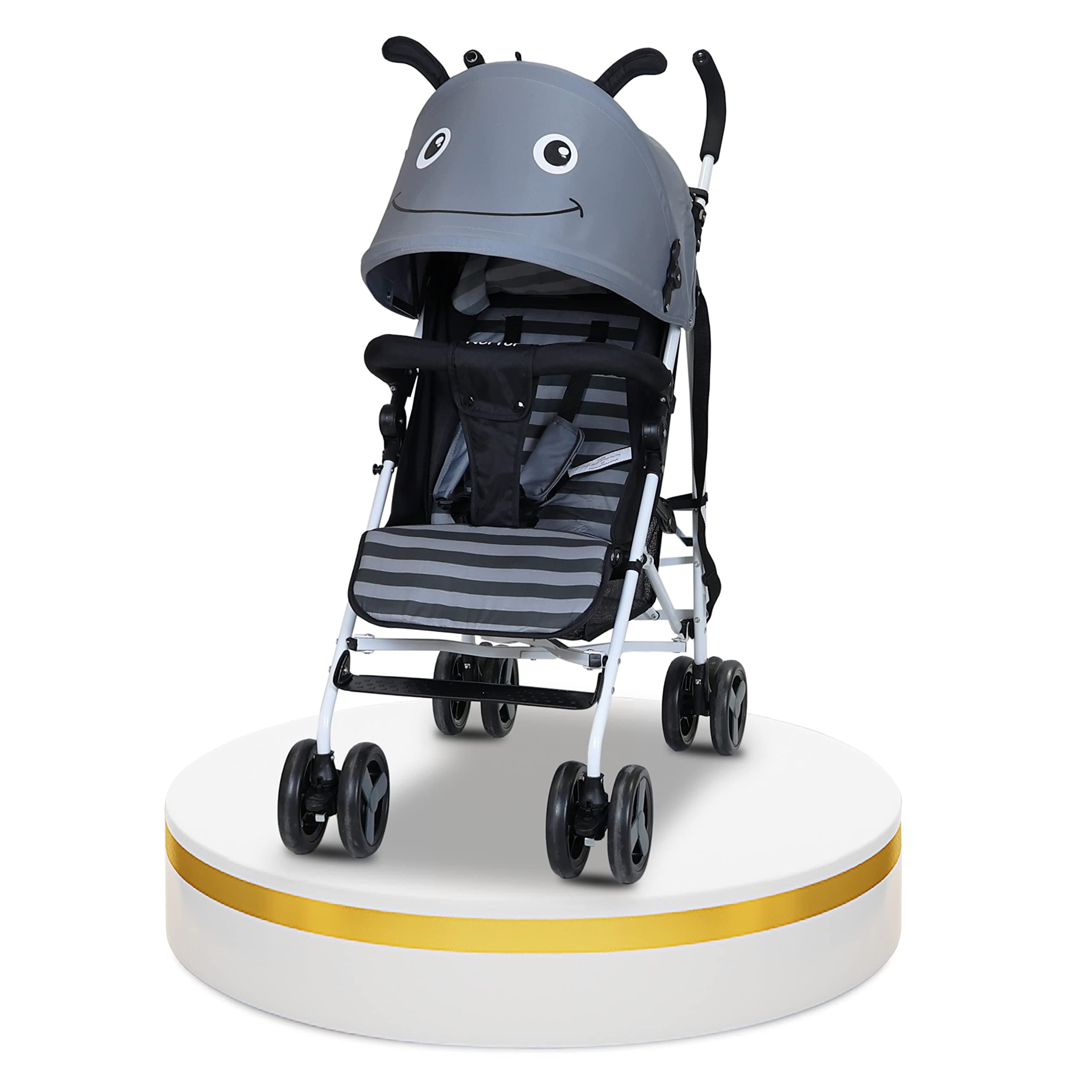 Luca Character Baby/Kids Lightweight Stroller 0 36 Months, Storage Basket, Detachable Bumper, 5 Point Safety Harness, Compact Design with shoulder strap Grey