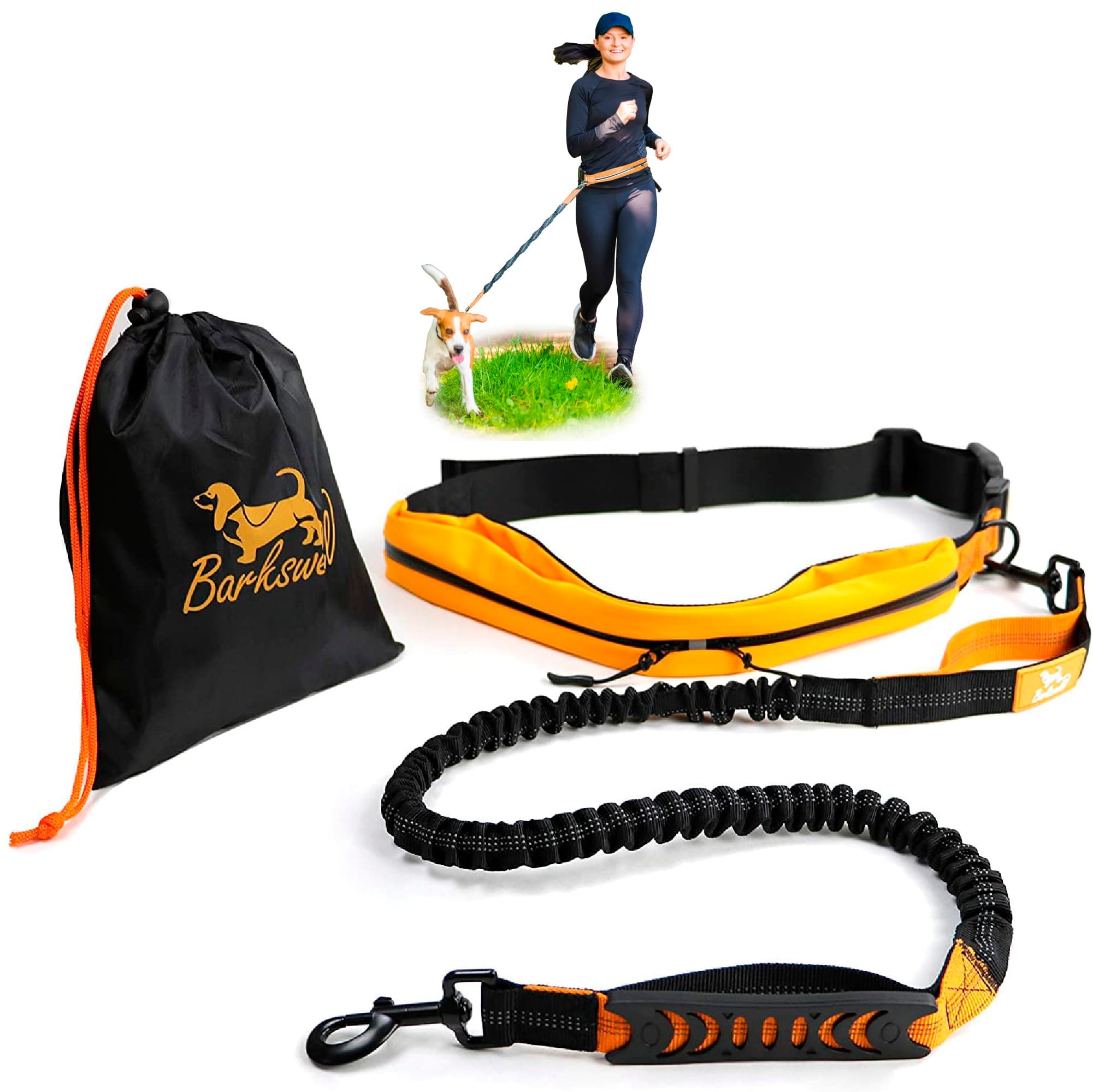 Barkswell Hands Free Dog Lead - Dog Running Lead with Comfortable Adjustable Waist Belt for Jogging and Walking - 2 Zipped Pockets for Storage - Ideal Leash for Medium and Large Breeds