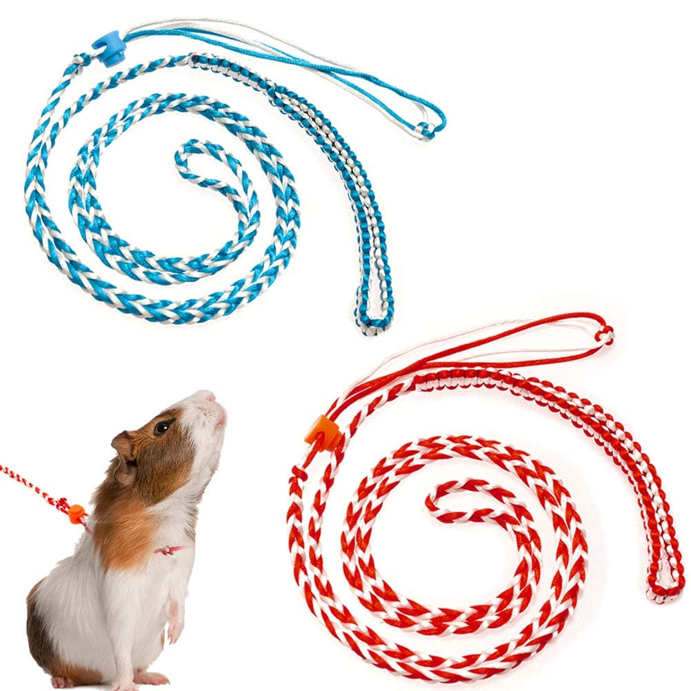 PAWCHIE Rope Leash for Small Animals - Adjustable Small Animal Collars Leash Walking Rope for Hamster, Guinea Pig, Chinchilla, Ferret, Squirrels, 2 Pack