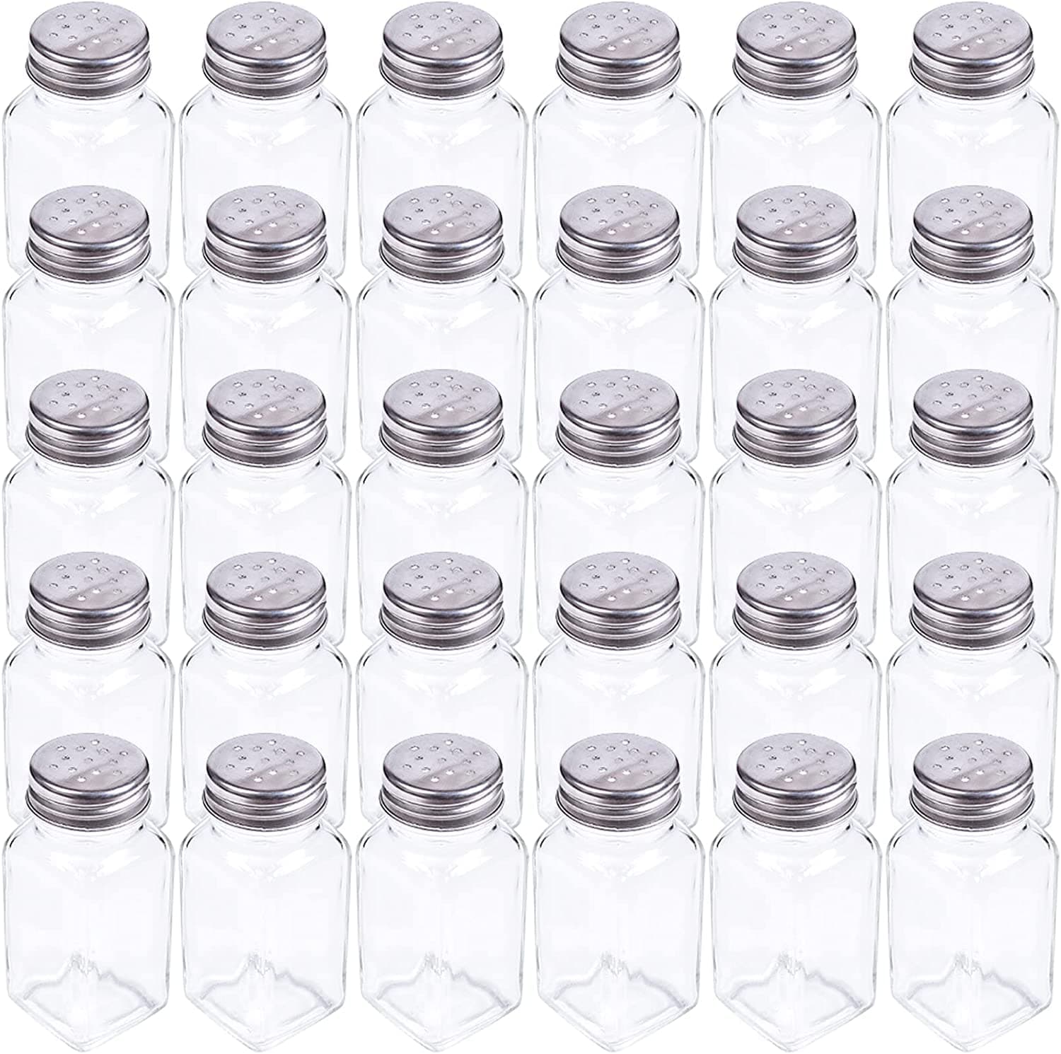 Tebery 30 Pack Glass Salt and Pepper Shaker Set with Stainless Steel Mushroom Top, 2.7oz Spice Bottle for Kitchen, Restaurants and Catering, Classic Design