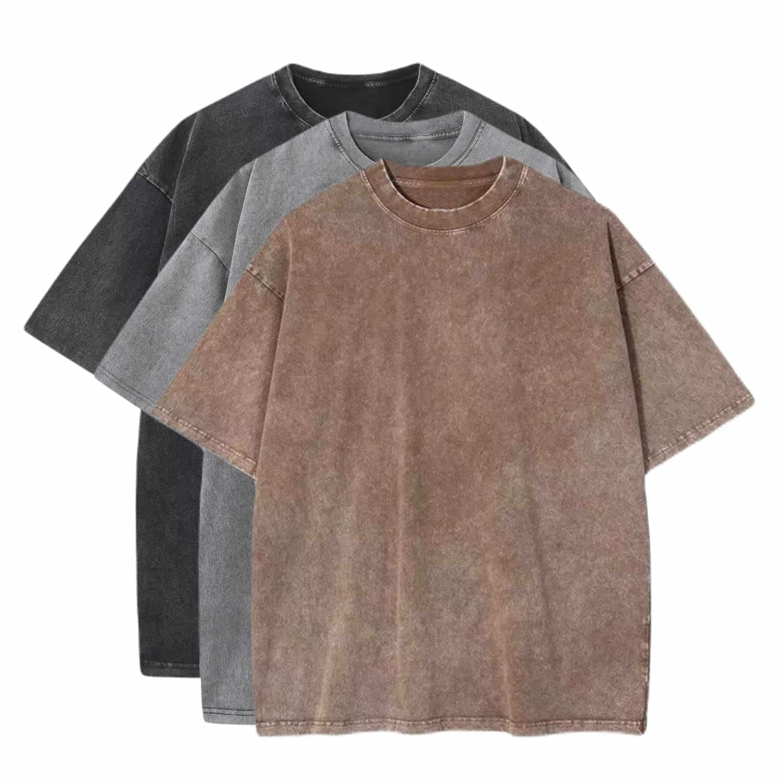 3 Pcs Men's Oversized Cotton Summer T-Shirts - Vintage Baggy Tee Loose Fit Short Sleeve T-Shirts Casual Streetwear