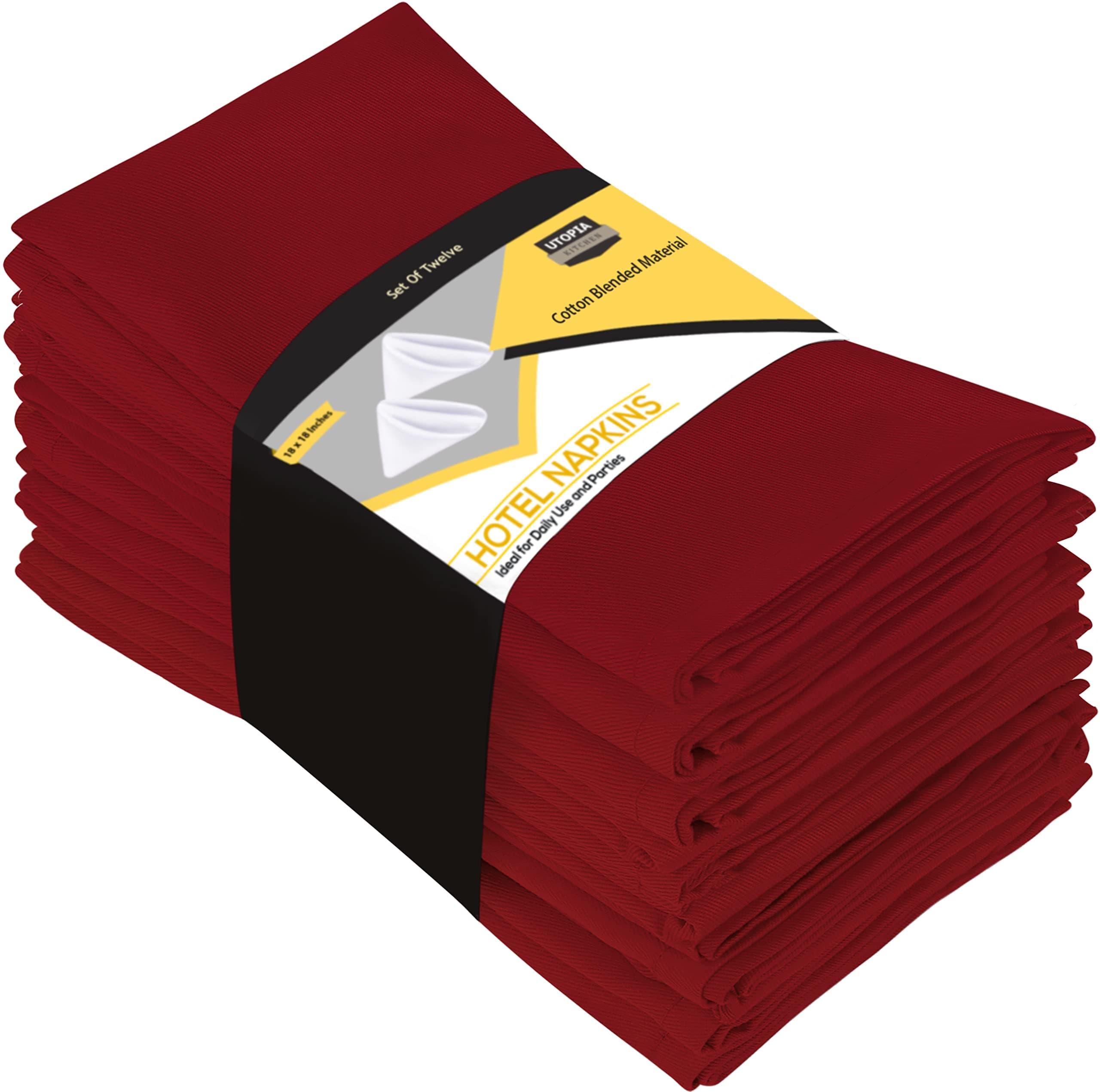 Utopia Bedding プレミアム布ナプキン12枚 60%コットン 40%ポリエステル 柔らかく耐久性を備えた 職人仕立てエッジ 大型サイズ (18インチ x 18インチ) イベントまたは普段のご家庭使用に理想的 レッド B00L1IHY22