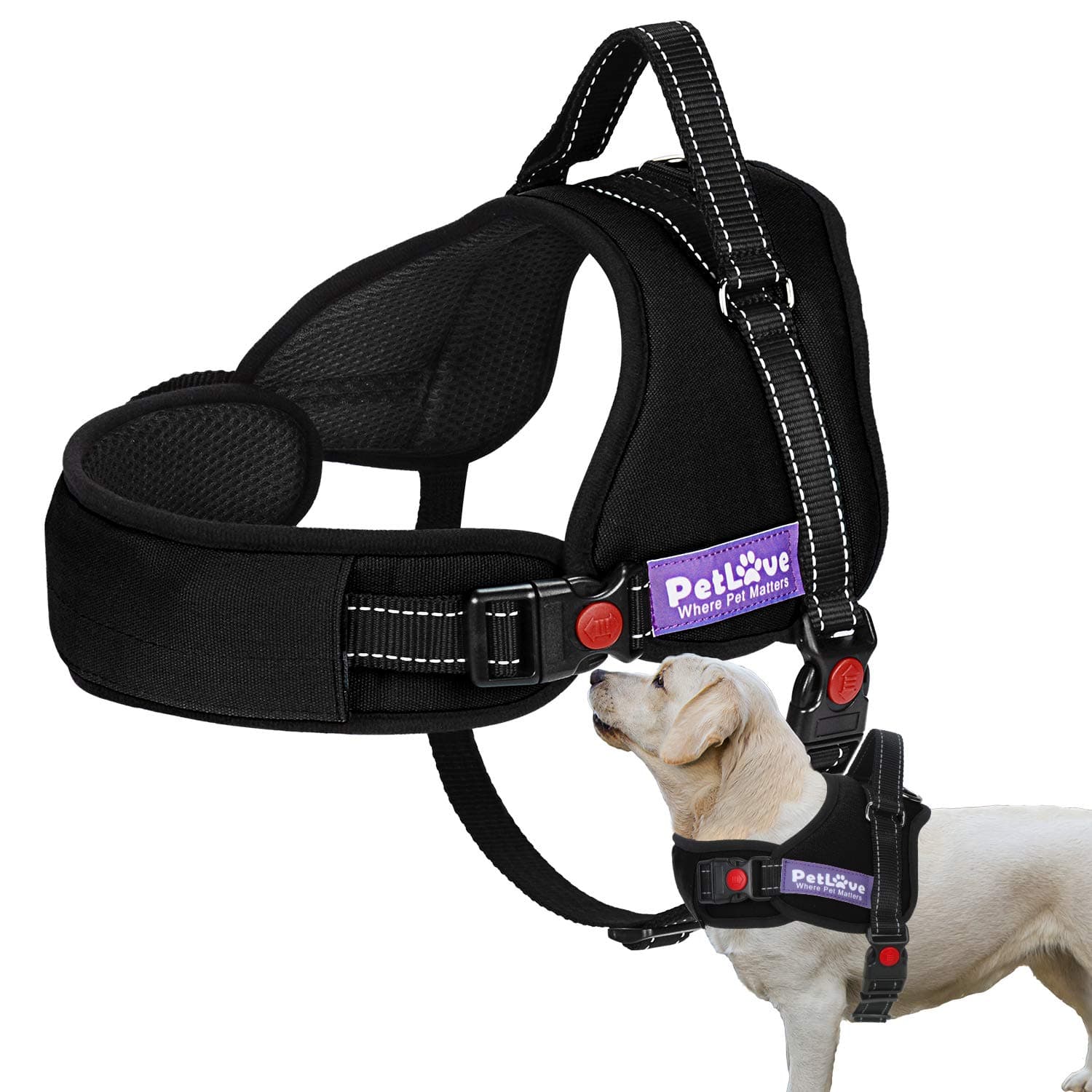 Dog Harness, Adjustable Soft Leash Padded No Pull Dog Harness for Small Medium Large Dogs, Black