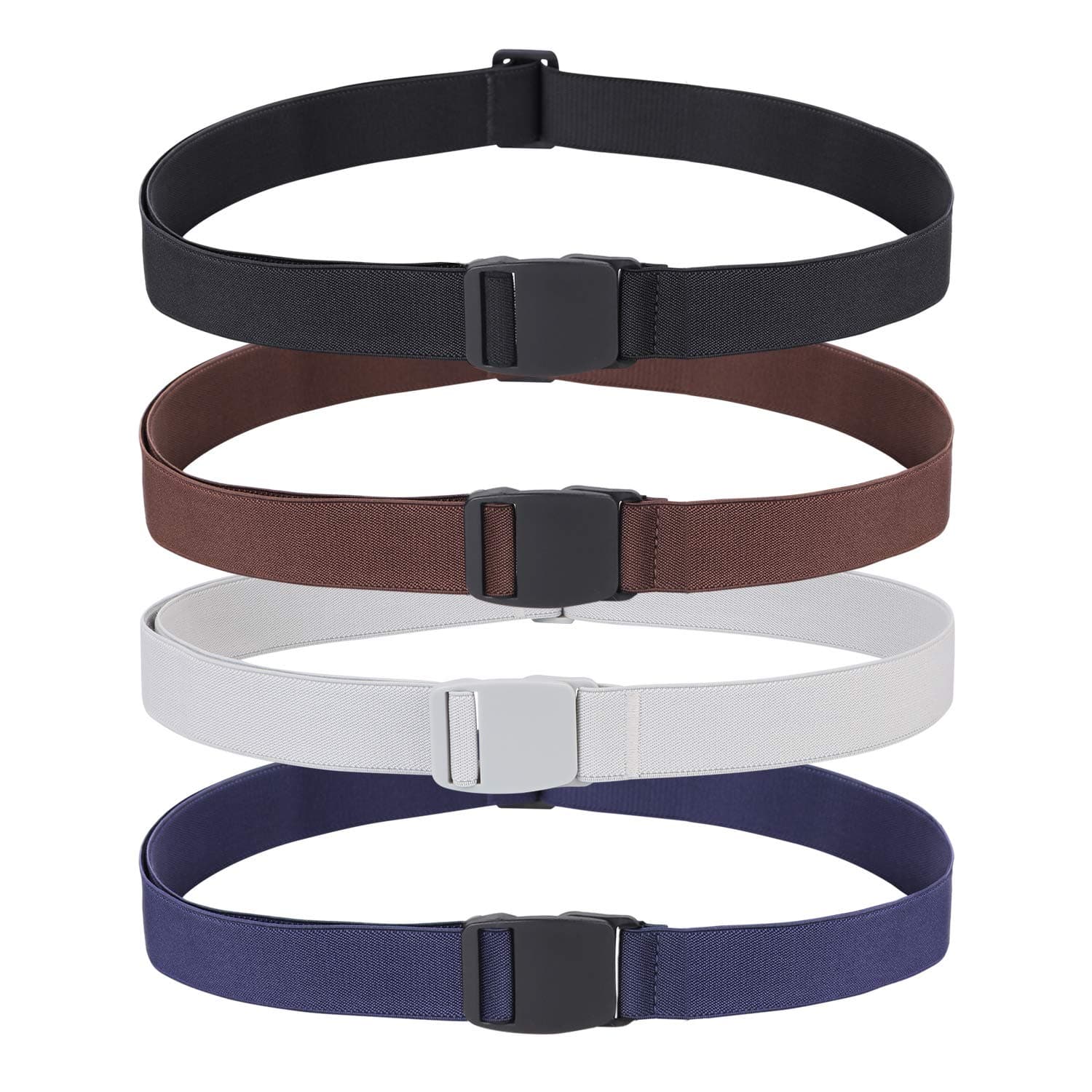 No Show Stretch Belt, Invisible Elastic Belt, Women 4 Pieces Belt with Flat Buckle for Jeans Pants Dresses