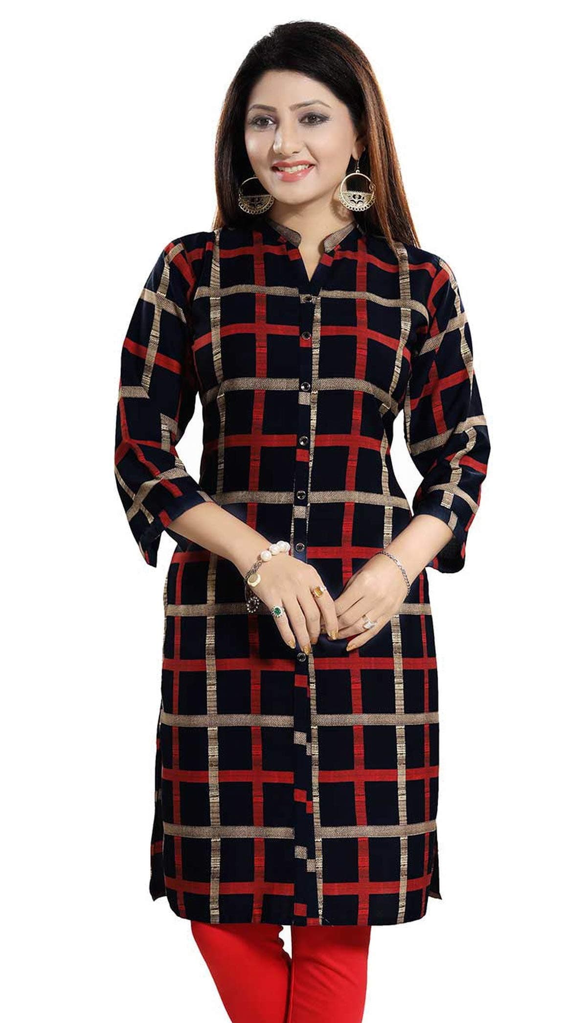 Impex Poly Crepe Checkered Knee Length Women's Kurta
