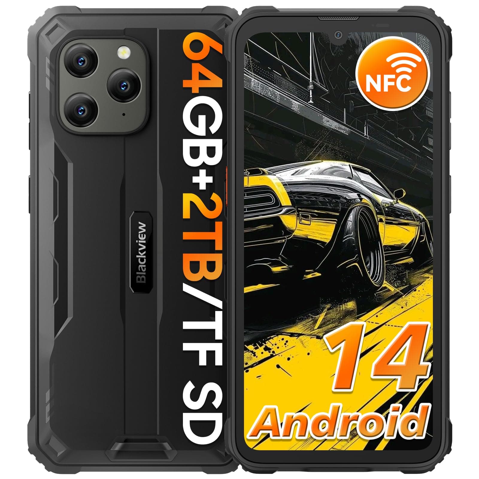 Blackview Rugged Smartphone Android 14, BV5300Pro 12GB+64GB/1TB, 6580mAh Battery, 6.1" HD+ Display,3 Cards Slot, IP68/IP69K Waterproof Phone,13MP Camera 4G Dual SIM/NFC/OTG/Face ID-Black