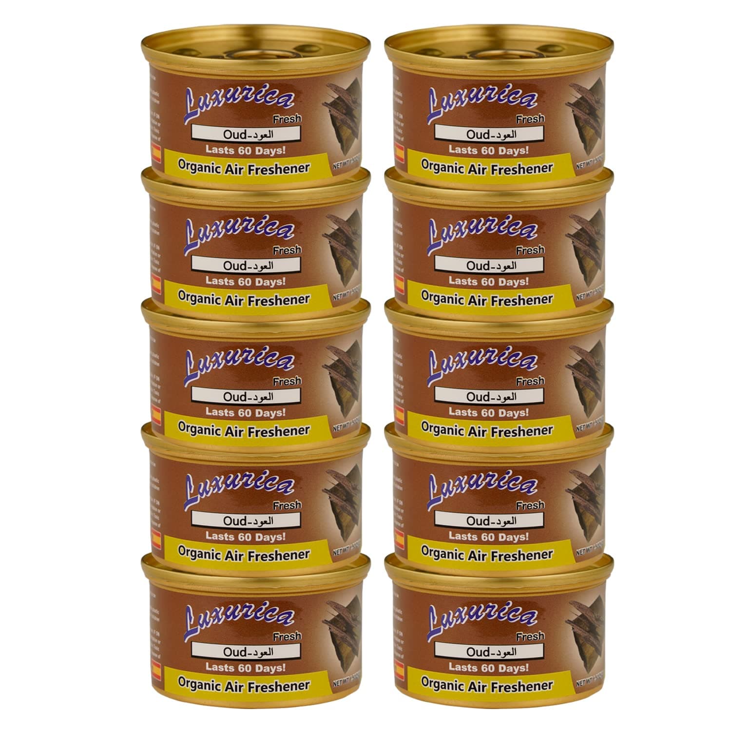 ATCA Organic Air Freshener, Spillproof Cans for Home and Car, Multi Flavors Long Lasting Freshness, Net Weight 1.5OZ (42g) (Oud, Pack of 10)