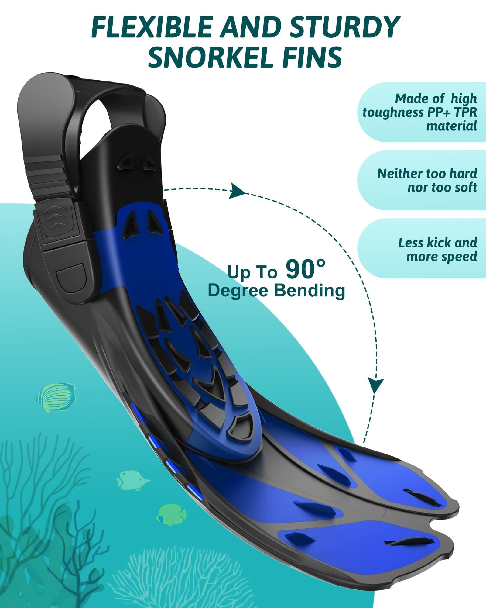 Mask Fins Snorkeling Gear for Adults, Full Face Snorkel Mask & Adjustable Swim Fins Snorkel Set, Panoramic View Snorkel Mask Dry Top Anti-Fog Anti-Leak