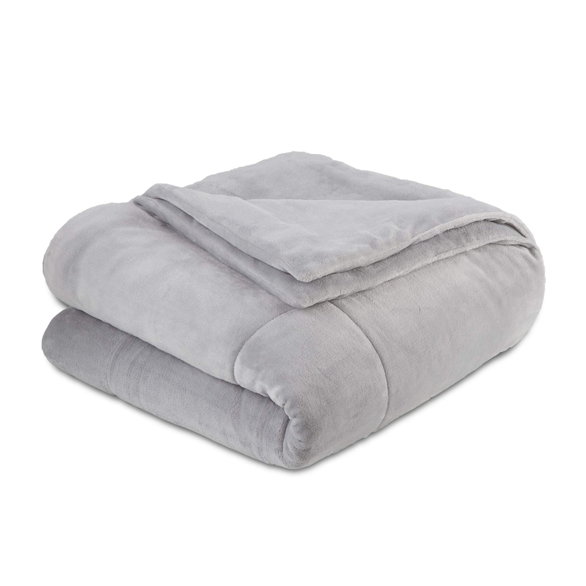 Vellux Queen Plush Lux Warm Blankets - All Season Blankets - Lightweight Quilted Blanket Full Queen Size - Ultra Soft Luxury Hotel Blanket - Box Stitched Blanket (Queen, Light Grey)