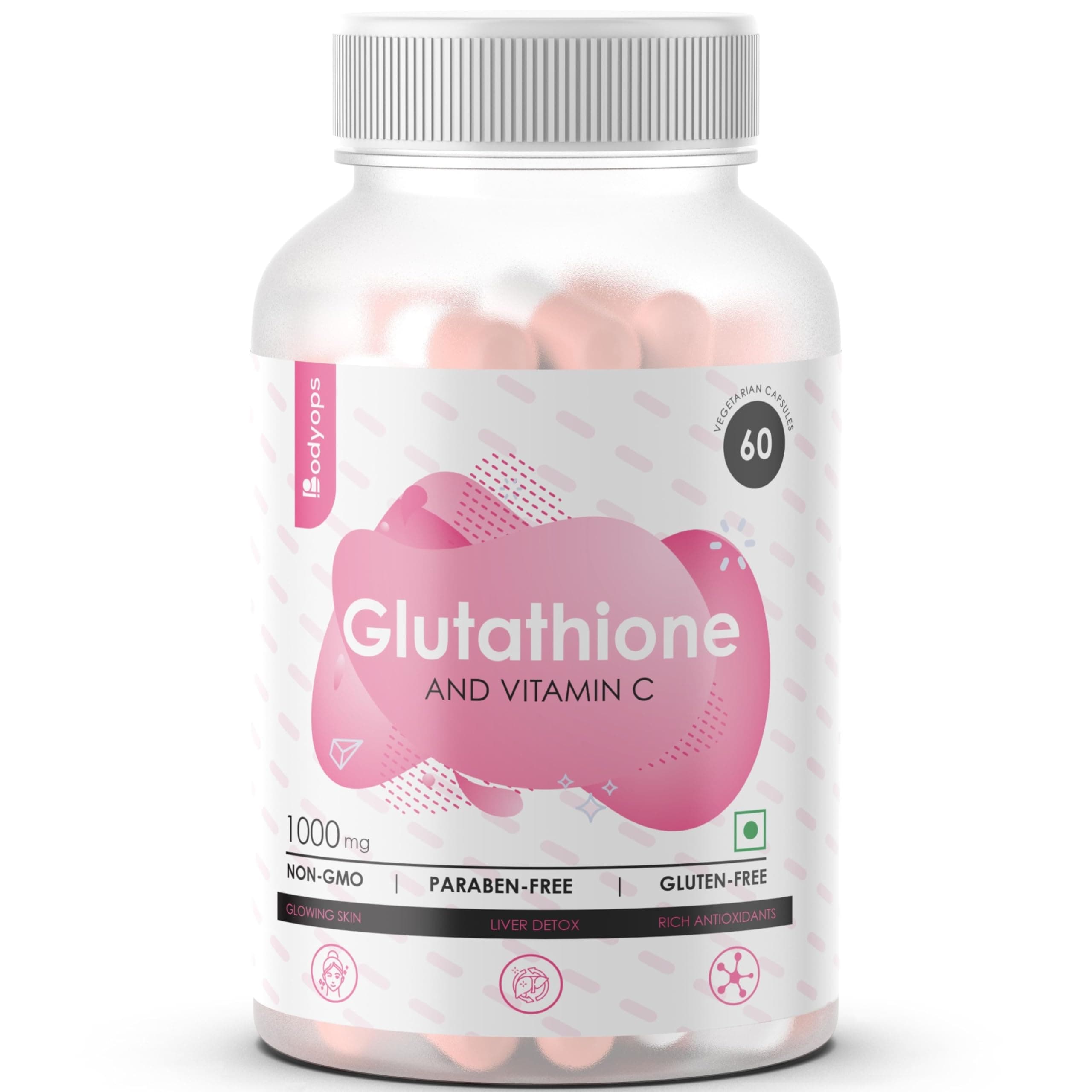 L-Glutathione for Healthy & Radiant Skin for Men & Women with Vitamin C (60 Capsules (Pack of 1)), 100 grams