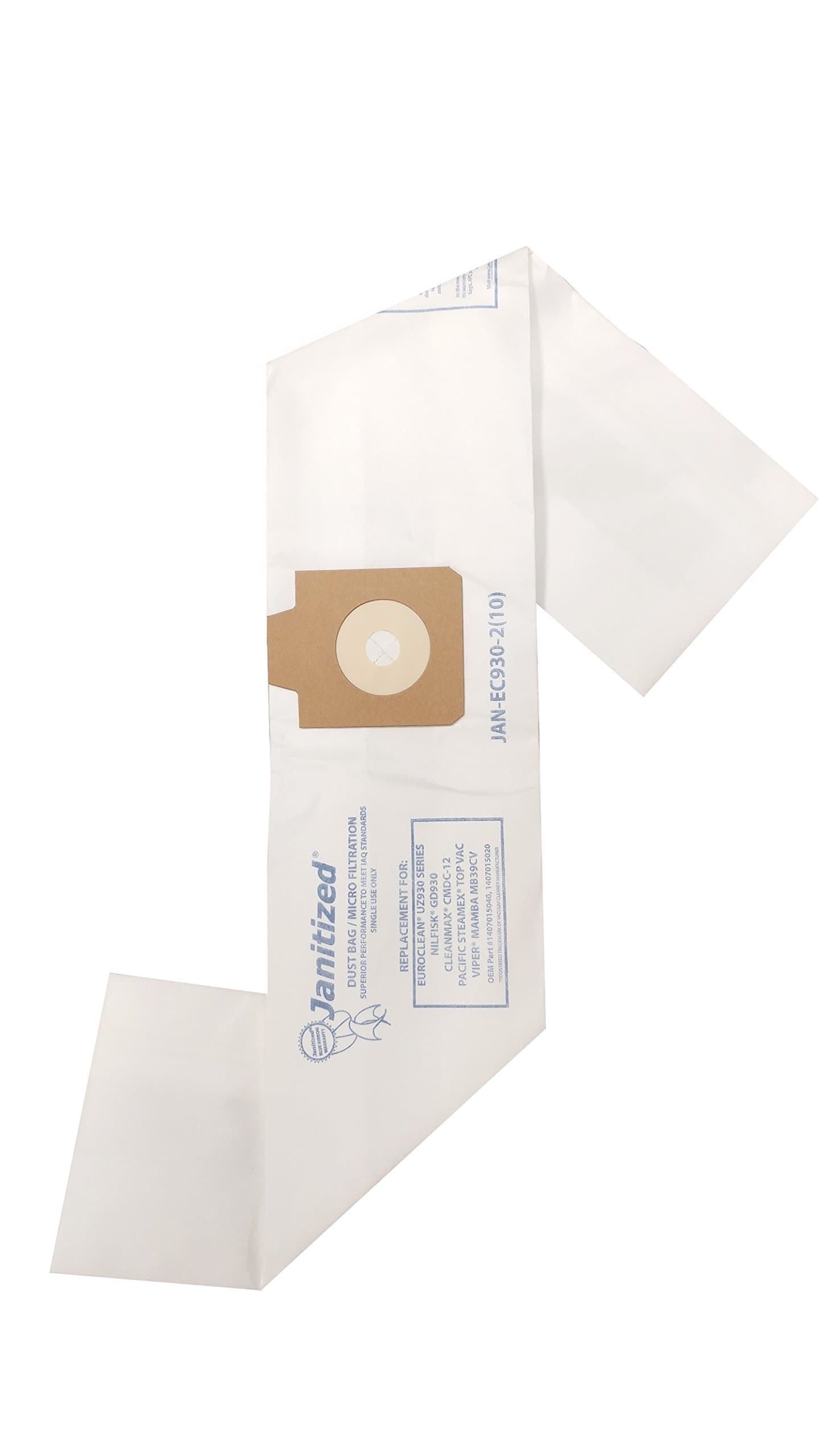Janitized JAN-EC930-2(10) Premium Replacement Commercial Bag for Euroclean UZ930,Nilfisk GD930, Pullman Holt 390ASB, Viper Mamba, Pacific Steamex TopVac, CleanMax CMDC-12 10-10pks