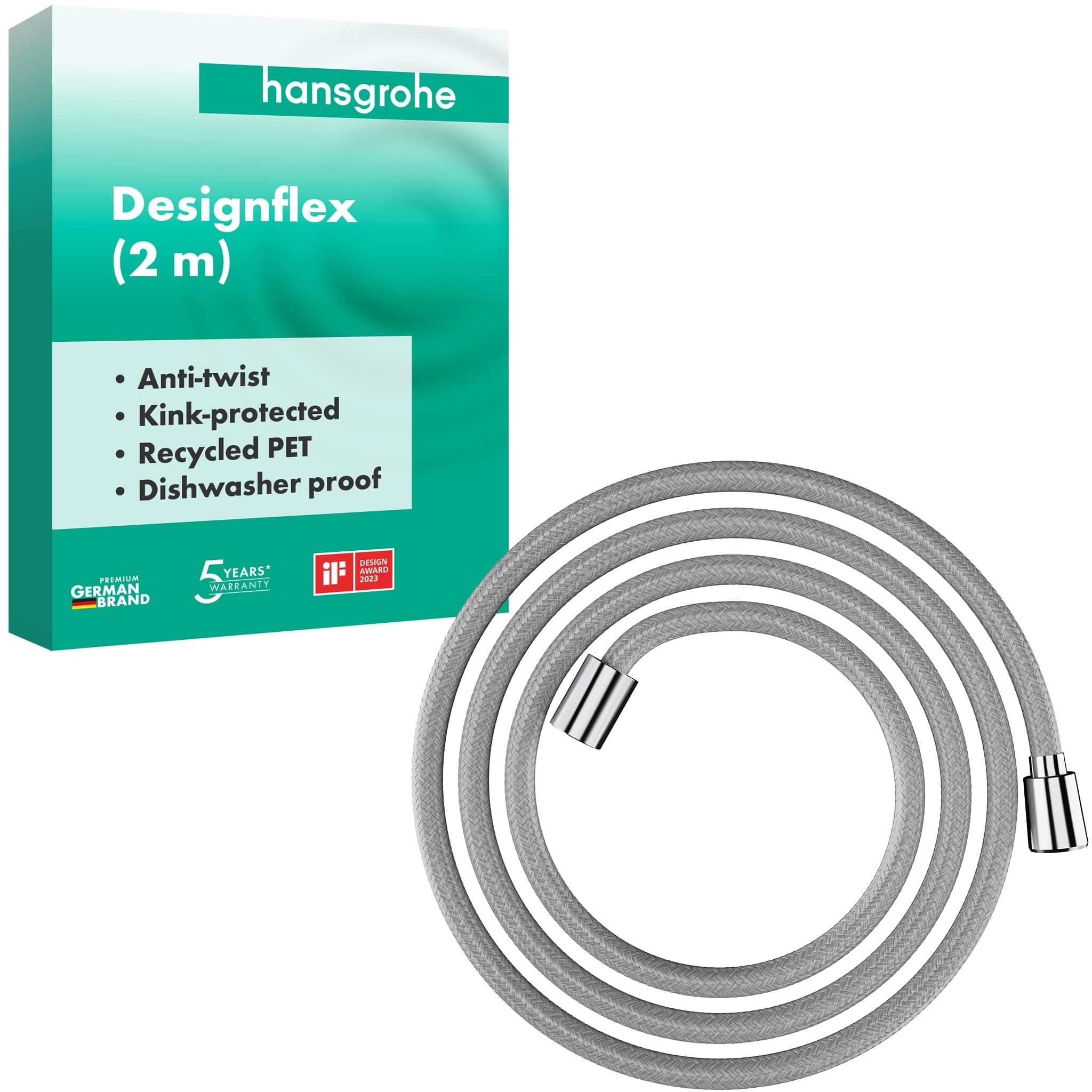 hansgrohe 28230000 DesignFlex Textile Chrome Handshower Hose, 80-inch