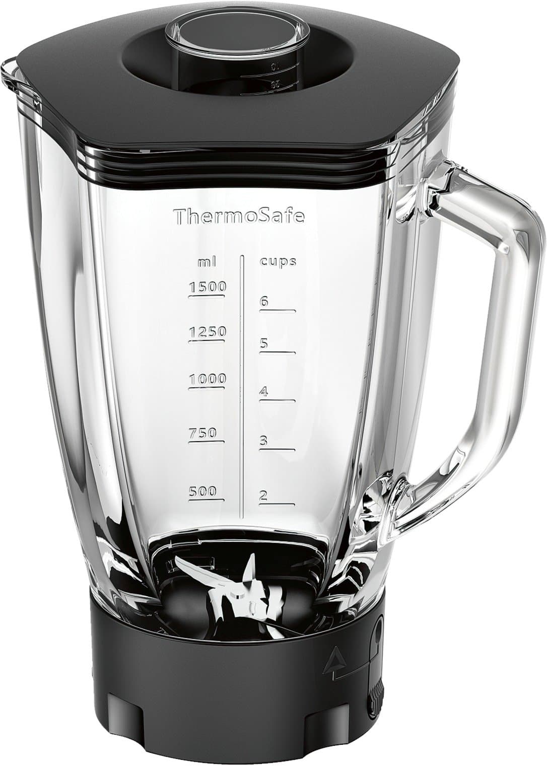 Bosch Glass Blender MUZ9MX1 ThermoSafe, 2.3L, Stainless Steel Knife, Black, Transparent