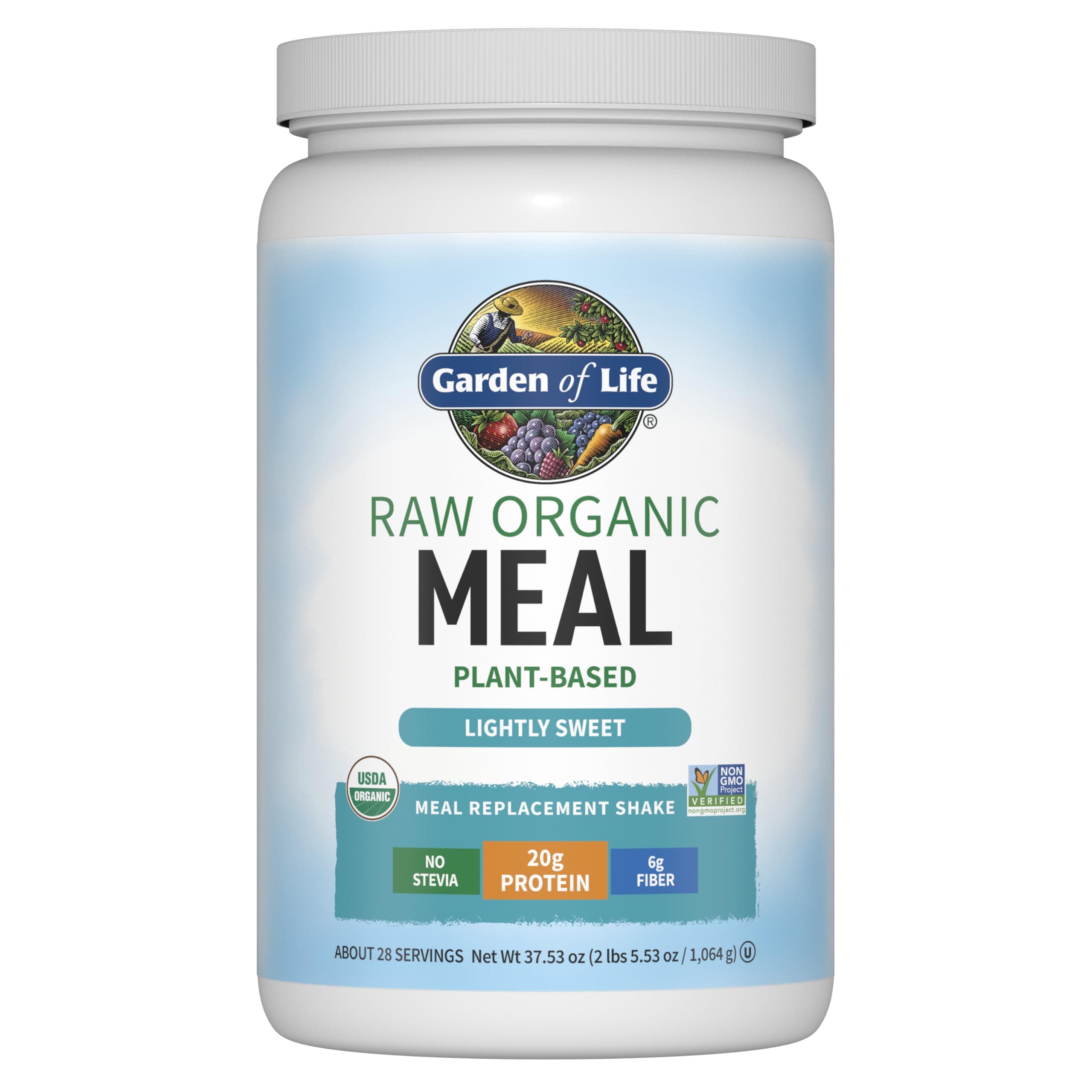 Meal Replacement Lightly Sweet Powder, 28 Servings, Organic Raw Plant Based Protein Powder, Vegan, Gluten-Free