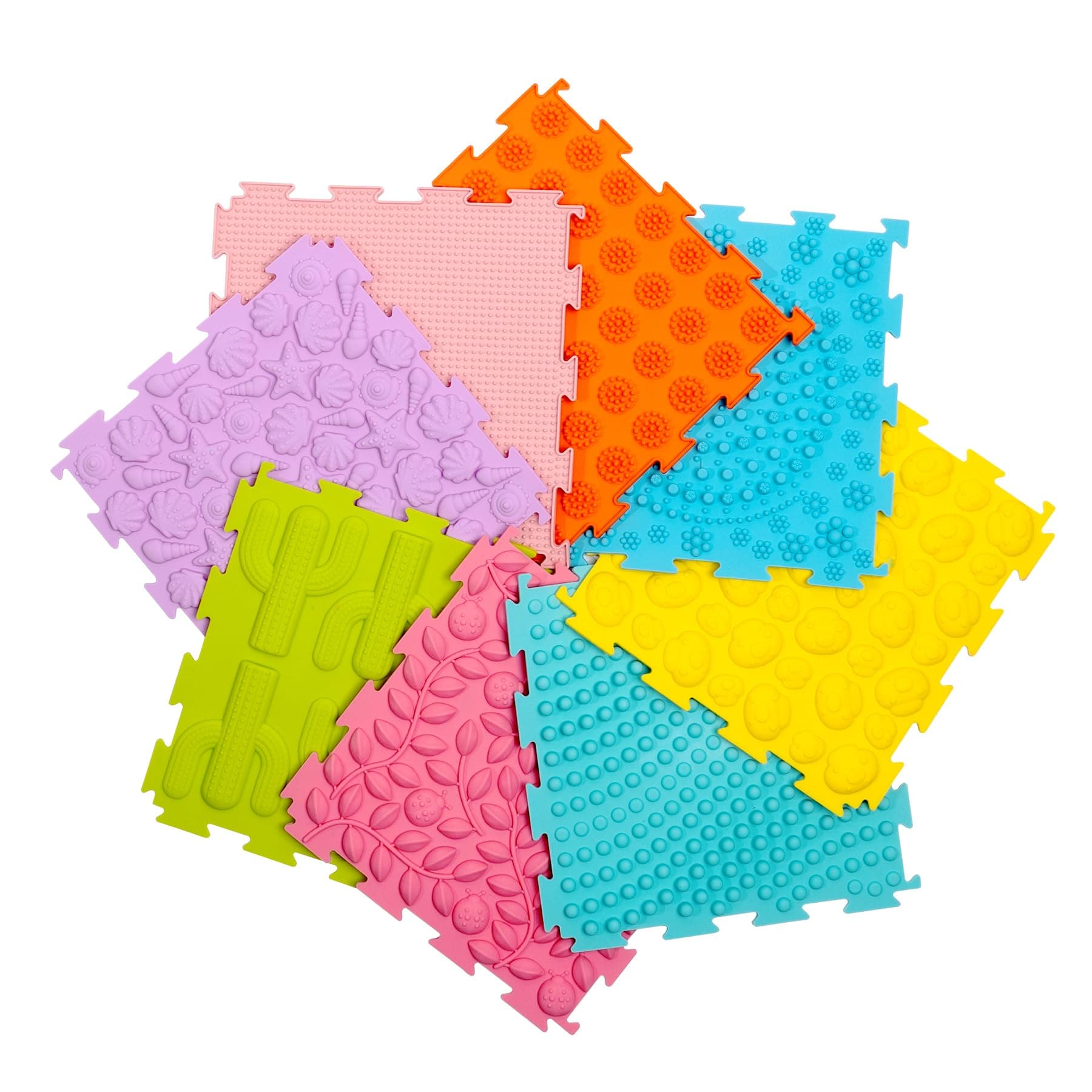8 Pcs Sensory Mats, Sensory Tiles Puzzle Floor Mat for Kids Sensory Room Items，Different Patterns and Colors - Silicone Massage Orthopedic Mat for Children with Autism