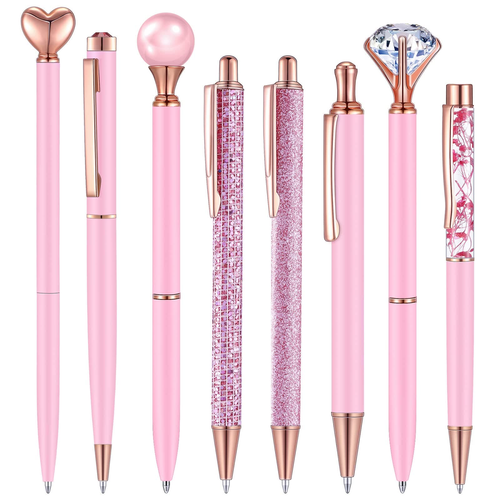 Sabary Women's Pink Crystal Diamond Ballpoint Pens, 8 Pieces, 14 cm