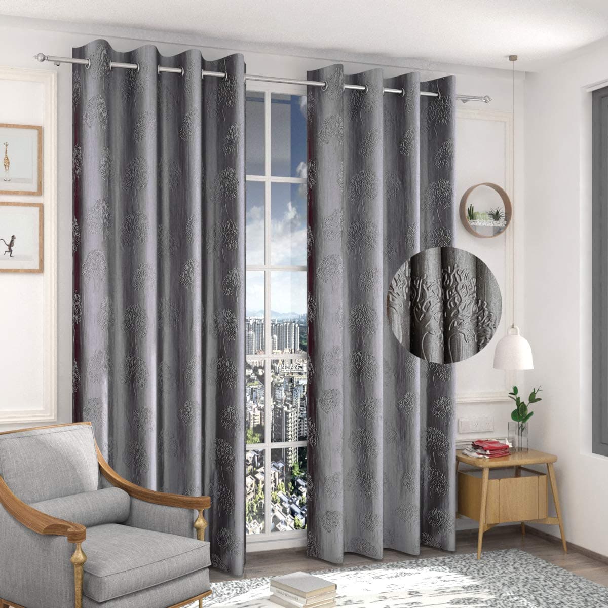 Fresh From Loom Curtains for Door 10 Feet Long | Latest Big Window Curtain Premium Polyester Punch Parda | Latest Modern Parde for Living Room Bedroom | Home Office Screens (Grey, 2pc), Eyelet