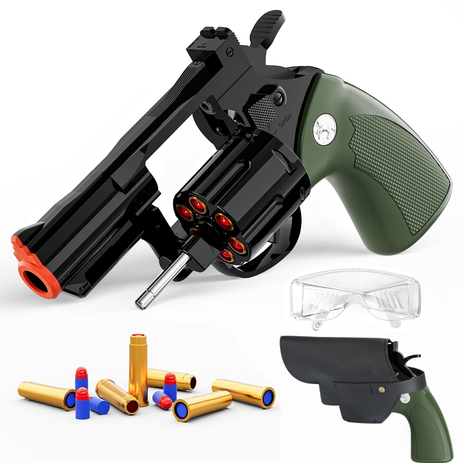 - Toy Gun Foam Blaster Soft Bullet Toy Revolver, 40 Soft Bullets, Revolver Foam Bullets Blasters Toy Gun,Educational Toy Model for Boys and Girls Aged 6 7 8 9 10+ (Green)