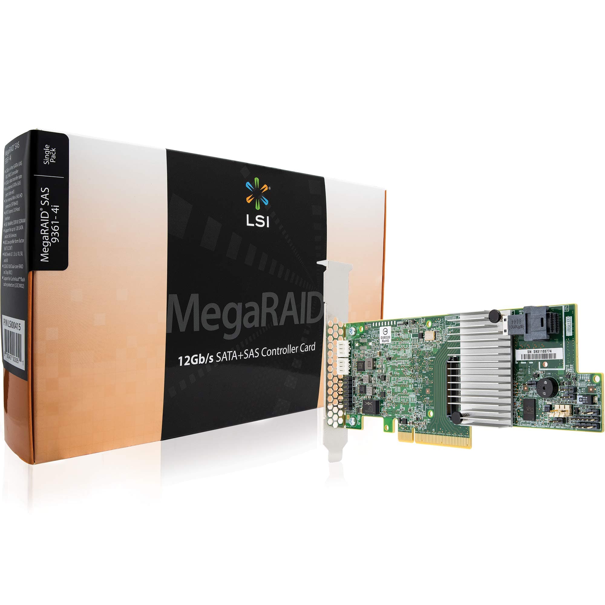 LSI LSI00415 MegaRAID SAS 9361-4i 4-Port 12Gb/s SAS+SATA PCI-Express 3.0 Low Profile RAID Controller, Single