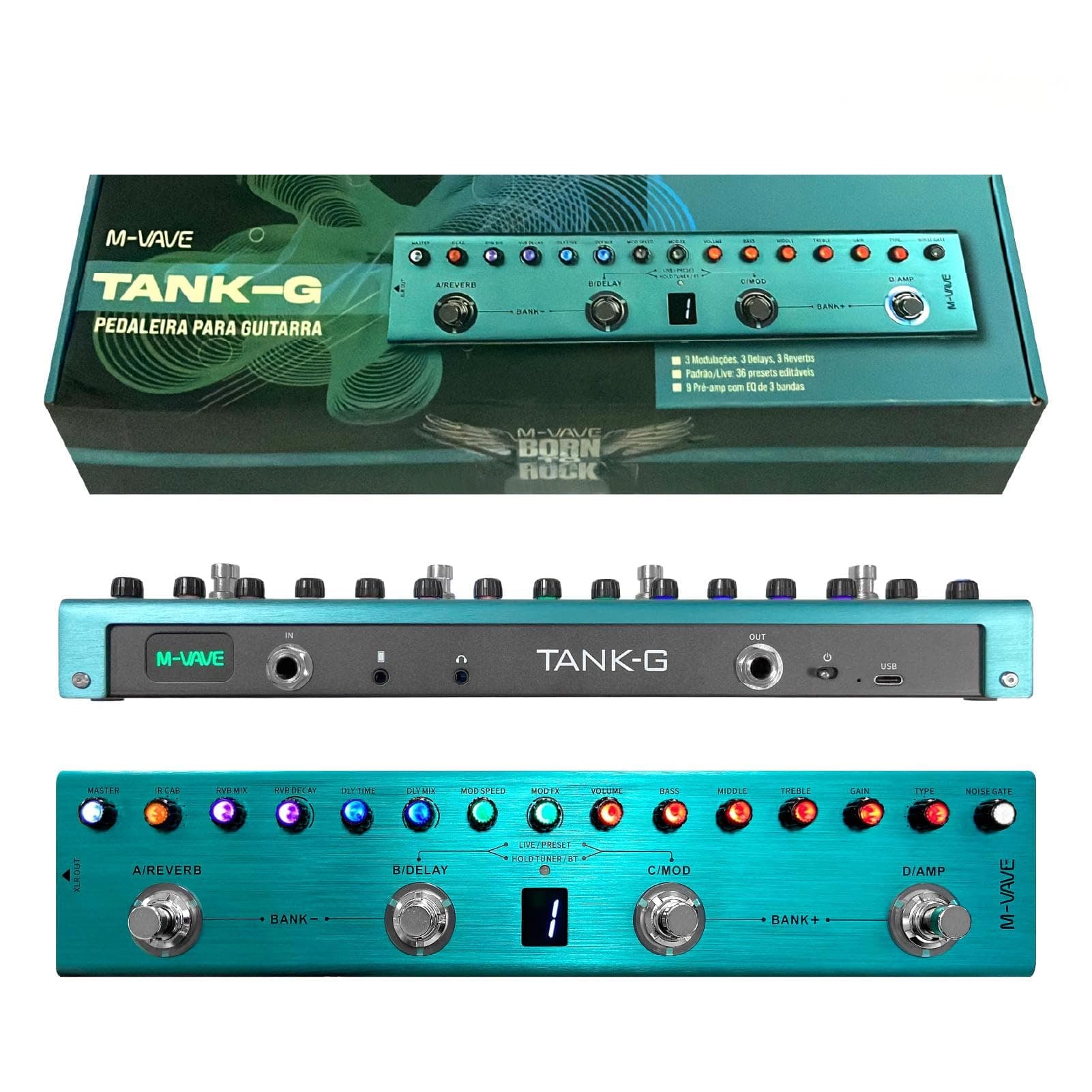 Multi Effects Guitar Pedal - Digital Electric Guitar Effector with 36 Editable Presets, Chorus, Delay, Reverb, MOD, IR Loading, Recording, Tune, Tank-G Effector (Tank-G)