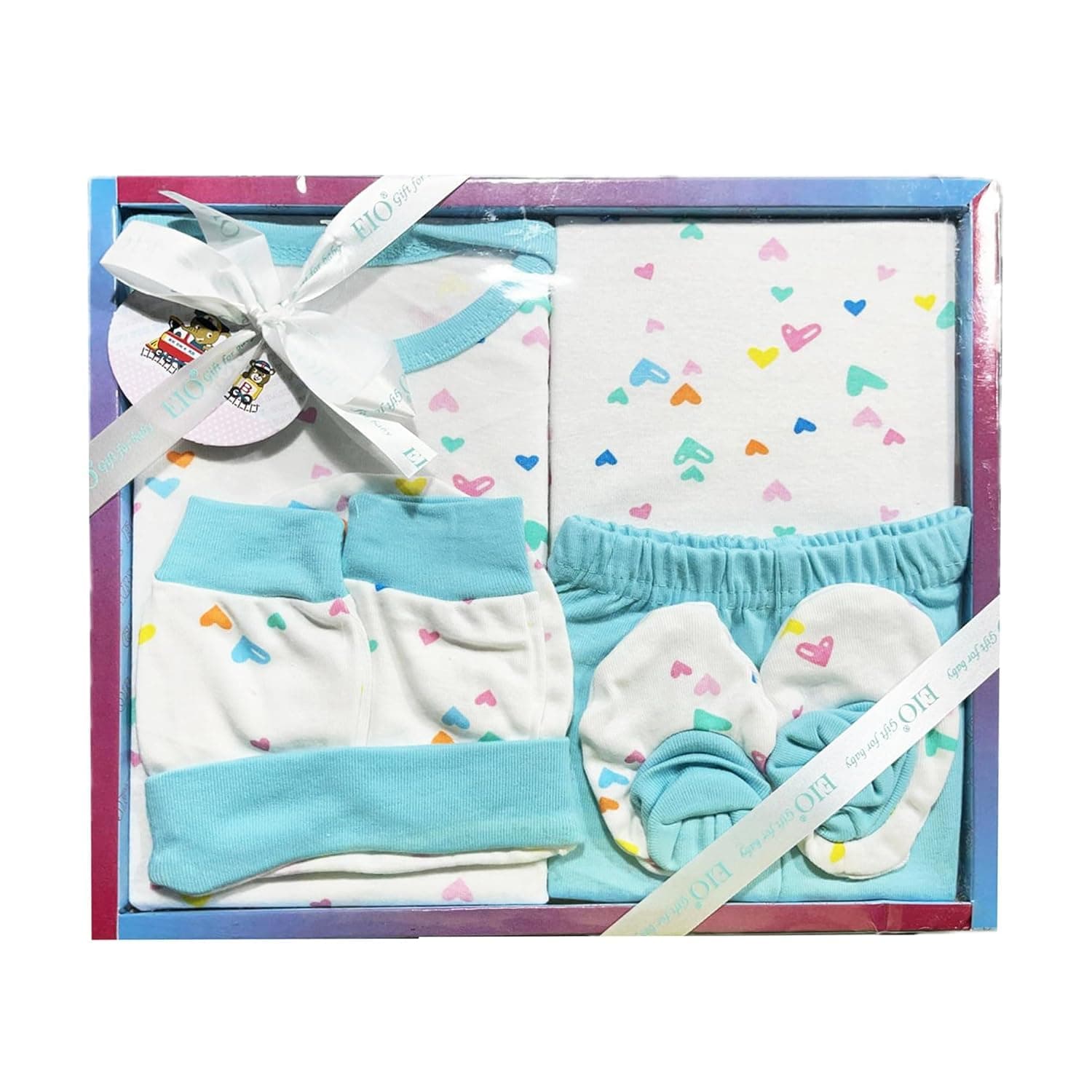 EIO Baby Gifts Set For New Born Unisex Clothing Gift Hamper 6Pcs (Lyca), Blue