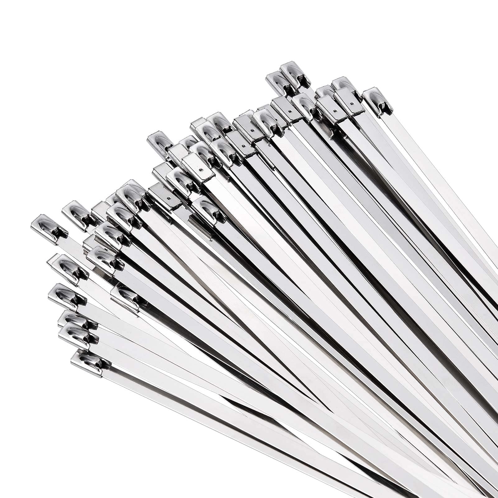 Mezzo 100PCS Metal Cable Zip Ties Heavy Duty 11.8 Inch, Premium Stainless Steel Cable Zip Ties with 198LBS Tensile Strength, Multi-Purpose Self-Locking Metal Wrap Wire Ties for Indoor and Outdoor