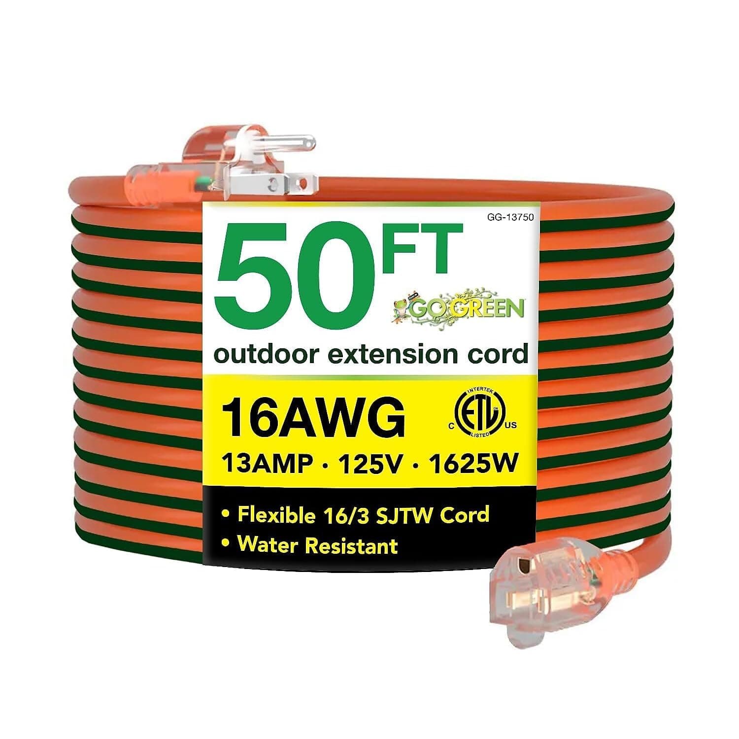 Go Green Power Inc. 16/3 50-Foot Outdoor Extension Cord - Heavy-Duty, Weatherproof, GG-13750