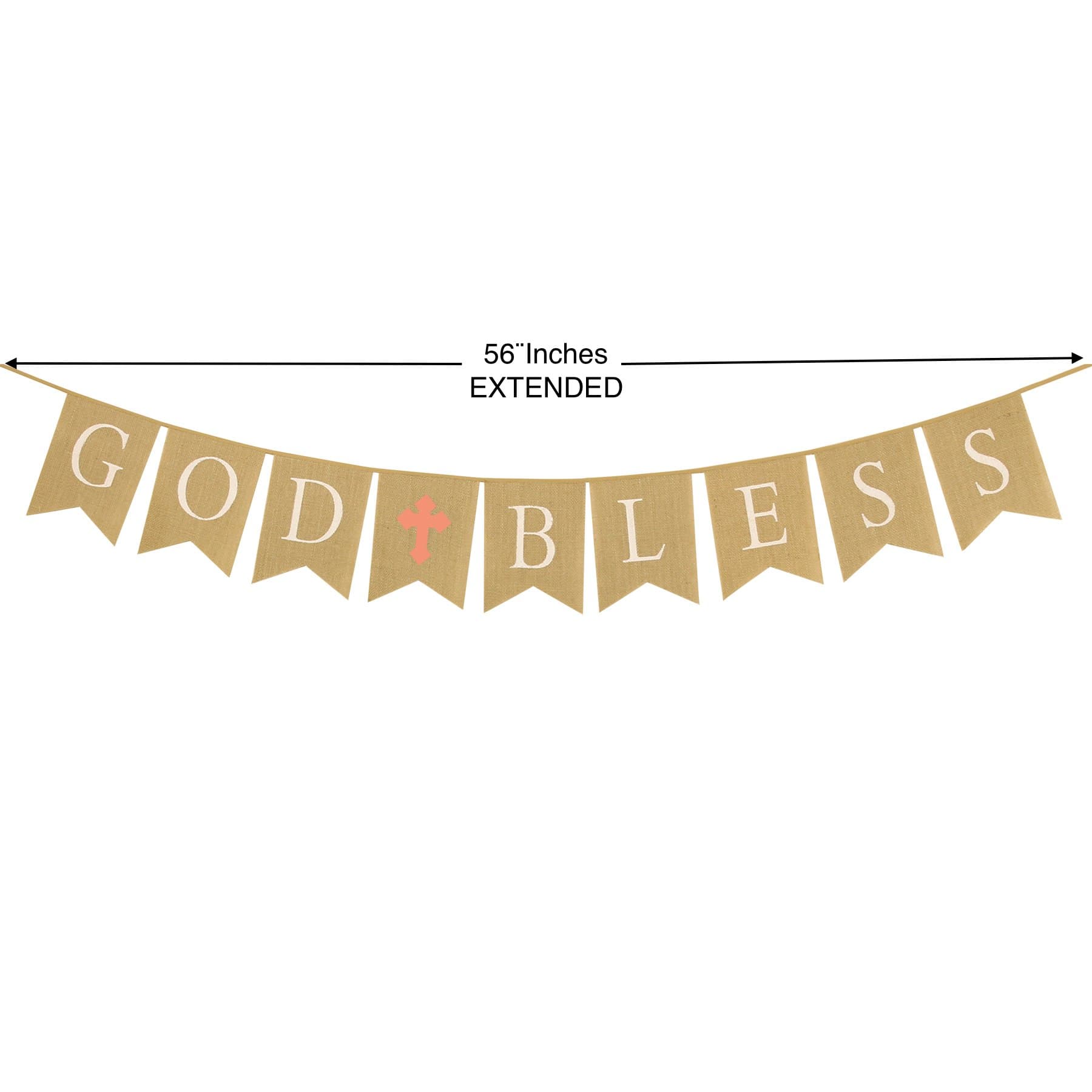 Communion Party Banner, Baptism Christening Decoration, God Bless Banner Blue Cross, Premium Burlap Material (Pink)