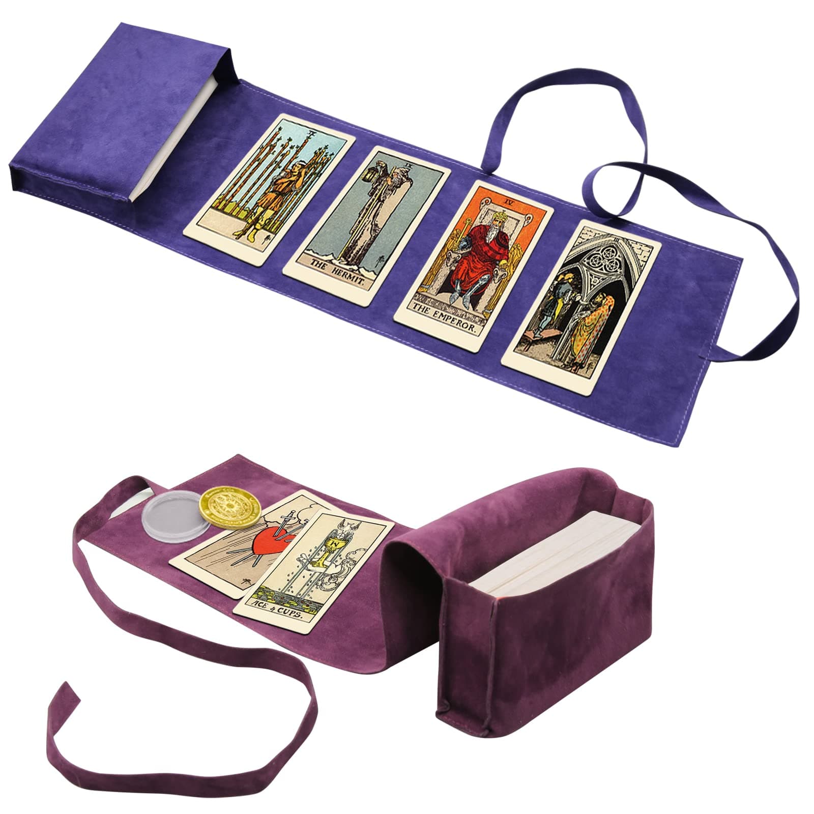 3 Pcs Tarot Card Holder Bag Kit Contains Velvet Tarot Card Storage Box Case and Decision Maker Coin, Tarot Cloth Pouches Card Holders for Playing Cards and Tarot Cards Oracle Deck, Tarot Accessories