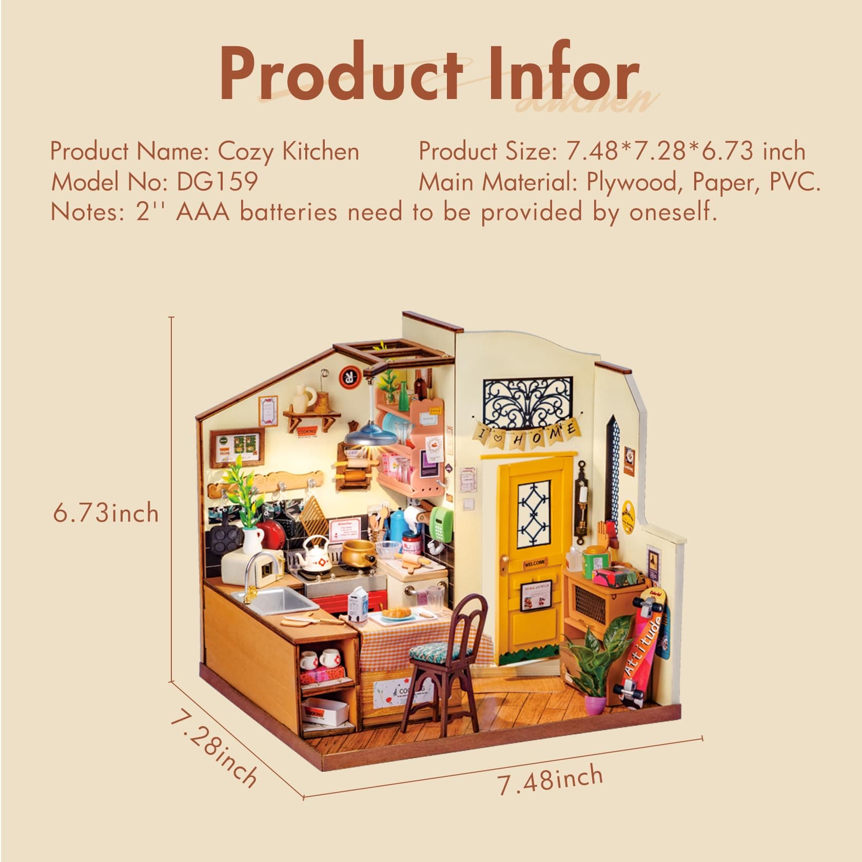 Rolife Dollhouse Homey Kitchen Wooden DIY Miniature House Kit Dollhouse with Furniture LED Light Home Decoration Birthday for Women (Homey Kitchen)
