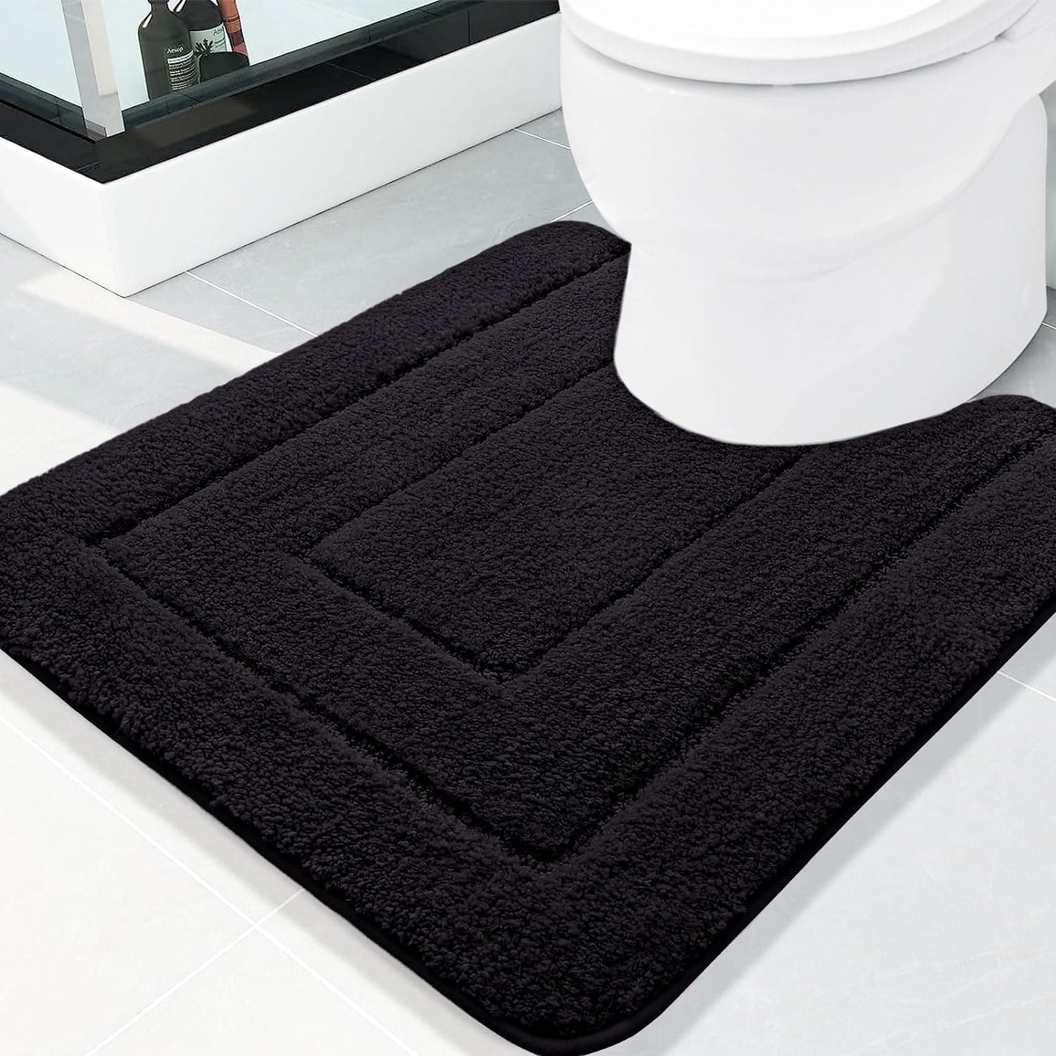 BugandaBathroom Rugs, Soft and Absorbent Microfiber Bath Rugs, Non-Slip Shaggy Bath Carpet, Machine Wash Dry Bath Mats for Bathroom Floor, Tub and Shower (24" x 20", Black)