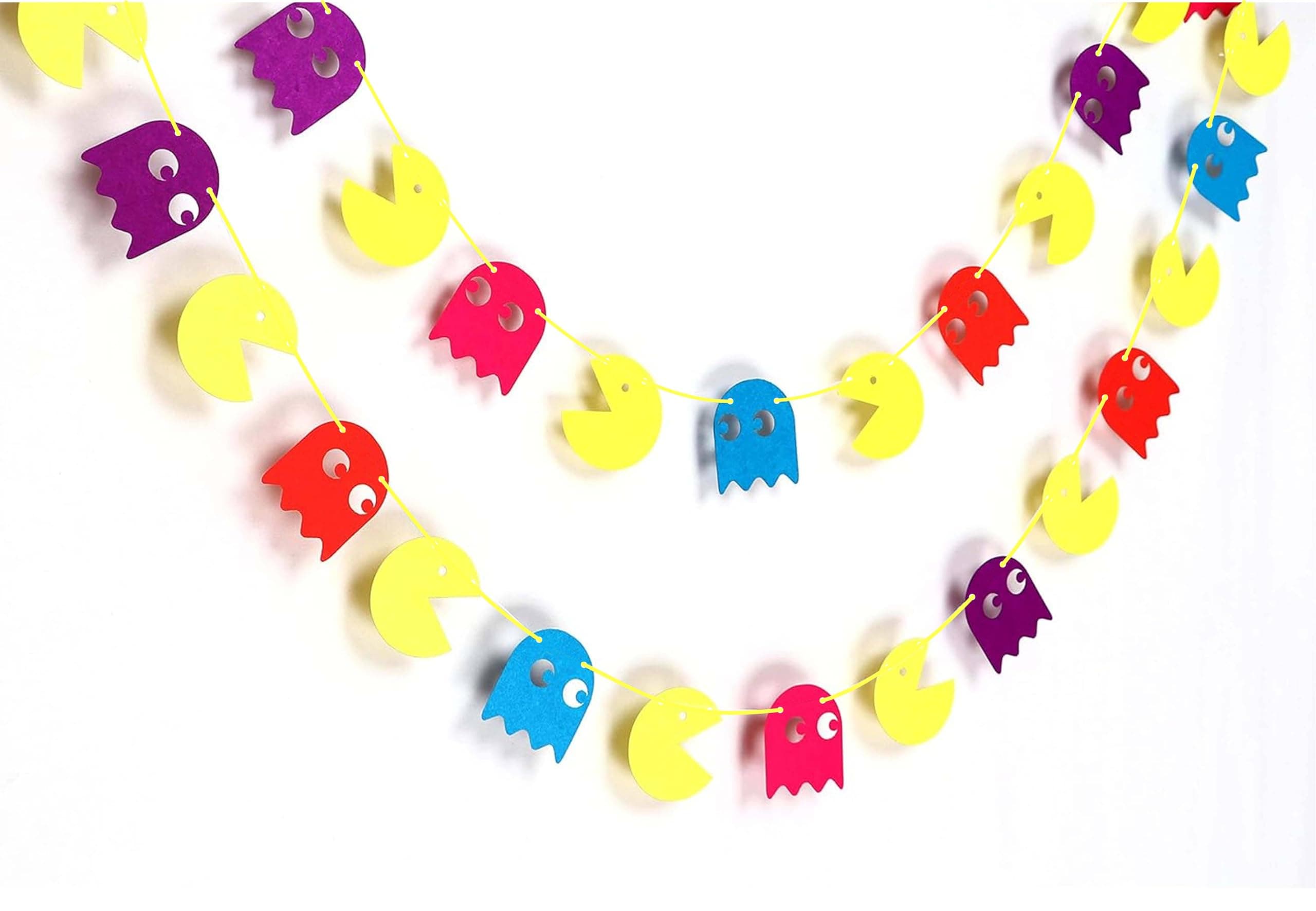 Pacmn Ghost Garland Decorations, 36Pcs – Retro Arcade Banner Featuring Colorful Ghosts for 80s Theme Parties, Gamer Events, Game Room Décor, Halloween, or Vintage Video Game-Inspired Celebrations