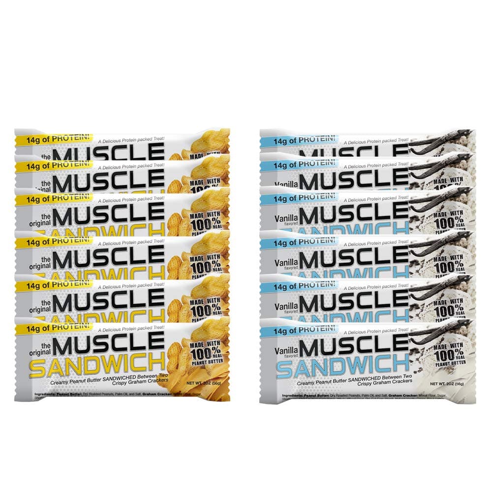 Muscle Sandwich Bars, Variety Pack | Real Ingredients, Whey Protein Isolate, High Protein Bars, 2-Ounce Bars (12 Count)