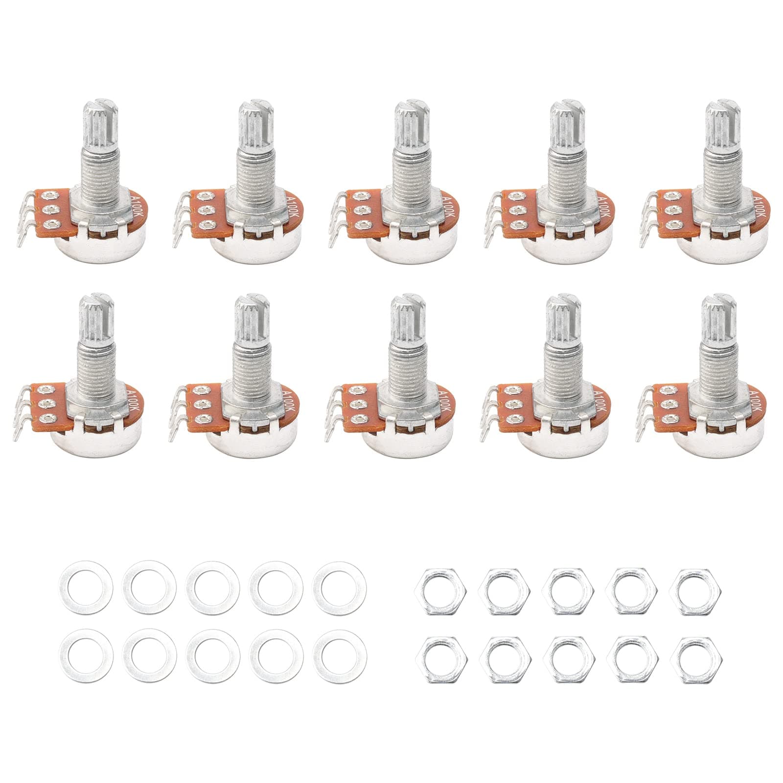 Swhmc A100K Ohm Guitar Potentiometer, 1/4" Split Shaft Volume Pot for Electric Guitar, Low Noise Control Pots with Long Knurled Shaft & Smooth Feel, Guitar Replacement Parts