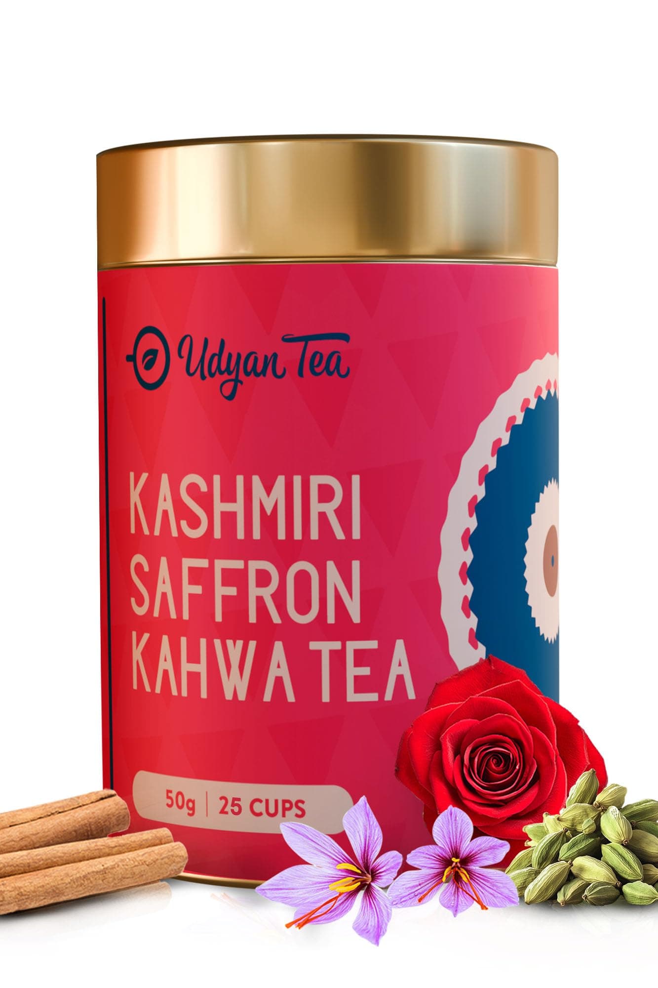 Udyan Tea Kashmiri Saffron Kahwa Green Tea - 50g (25 Cups) | Natural Ingredients Loose Leaf Tea | Antioxidant-Rich Blend Premium Tea for Better Digestion & Detox